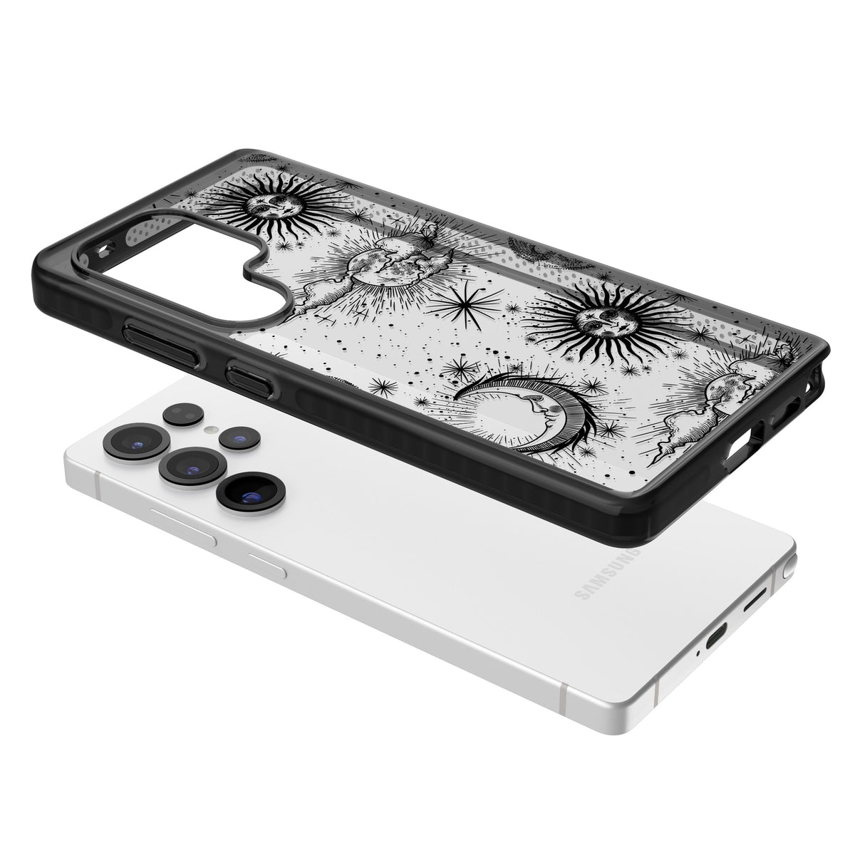 Suns, Moons & Clouds Samsung S25 Ultra / Samsung S26 Ultra Impact Black Phone Case angled