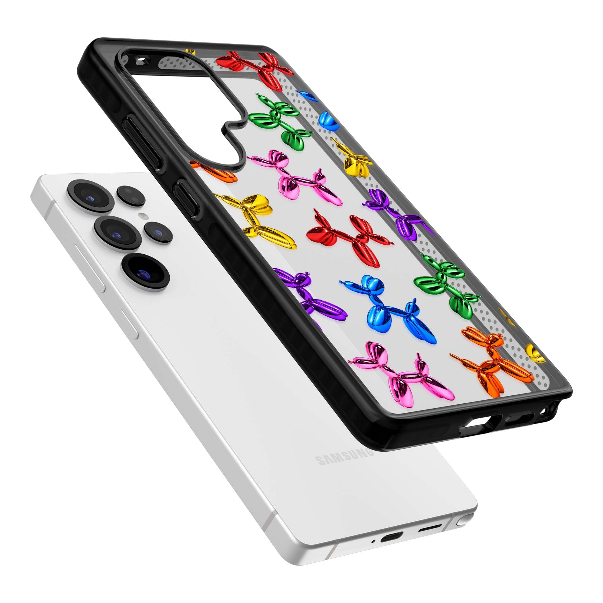Balloon Dogs pop art iPhone case featuring rainbow chrome balloon dogs in Jeff Koons style | Black Impact case for Samsung Galaxy S25 Ultra