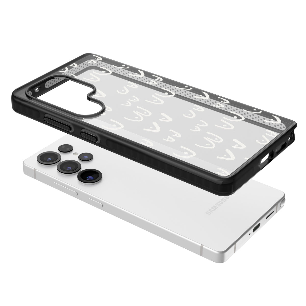 Boob Pattern (White) Samsung S25 Ultra / Samsung S26 Ultra Impact Black Phone Case angled