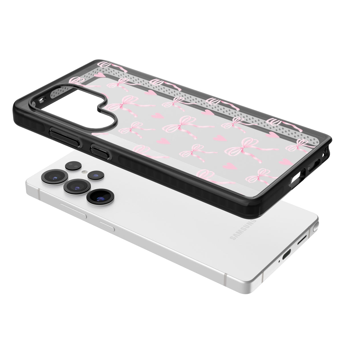 Pink Bows & Hearts Samsung S25 Ultra / Samsung S26 Ultra Impact Black Phone Case angled