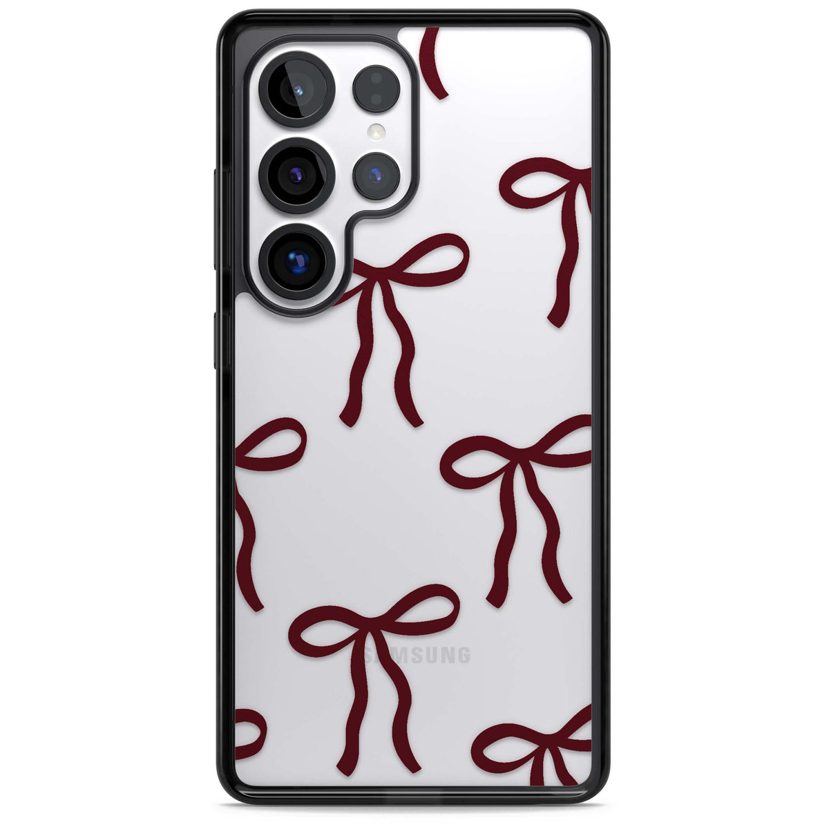 Burgundy Bows coquette iPhone case featuring hand-drawn burgundy red bows on a clear background | Black Impact case for Samsung Galaxy S25 Ultra