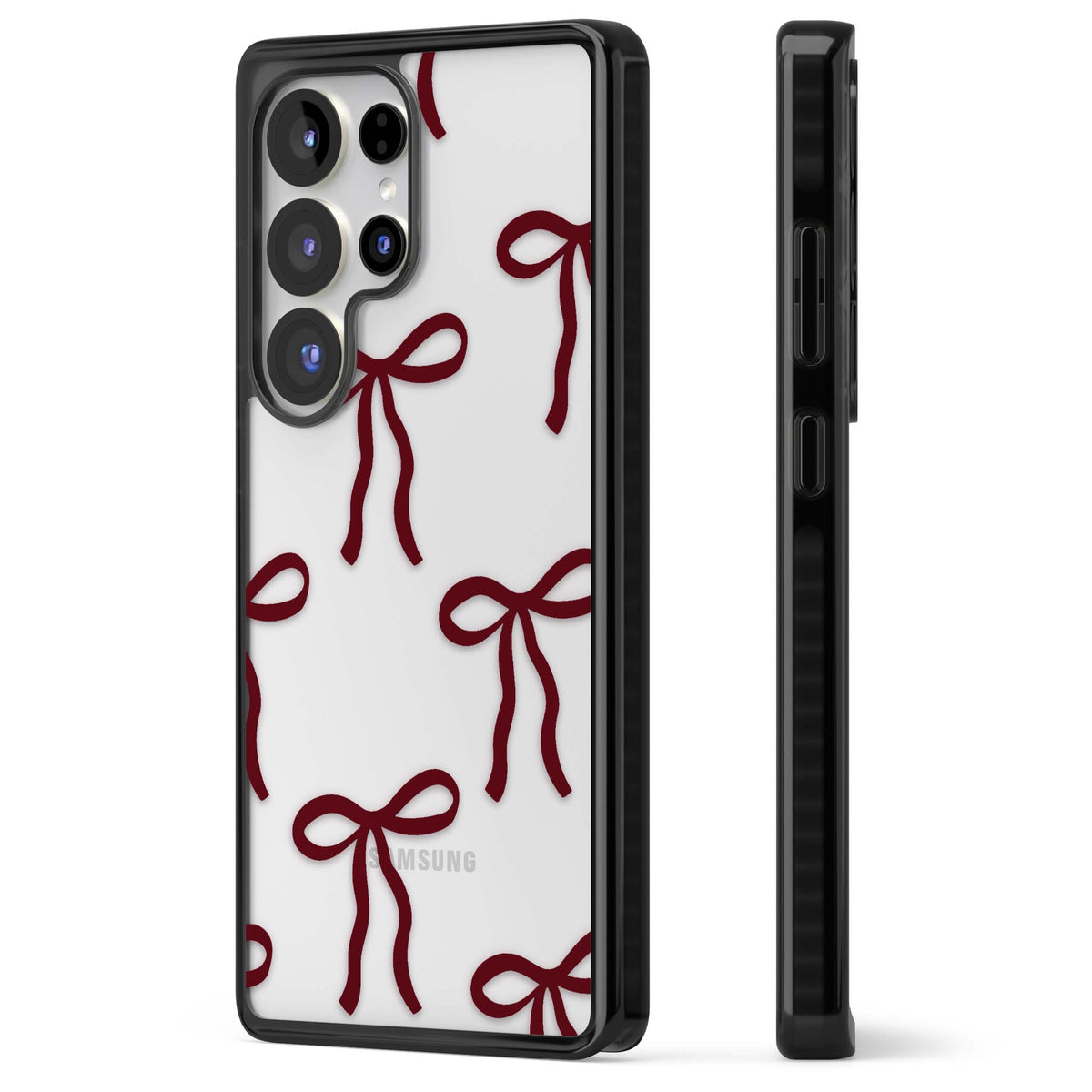 Burgundy Bows coquette iPhone case featuring hand-drawn burgundy red bows on a clear background | Black Impact case for Samsung Galaxy S25 Ultra