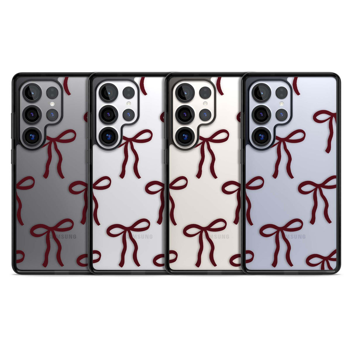 Burgundy Bows coquette iPhone case featuring hand-drawn burgundy red bows on a clear background | Black Impact case for Samsung Galaxy S25 Ultra