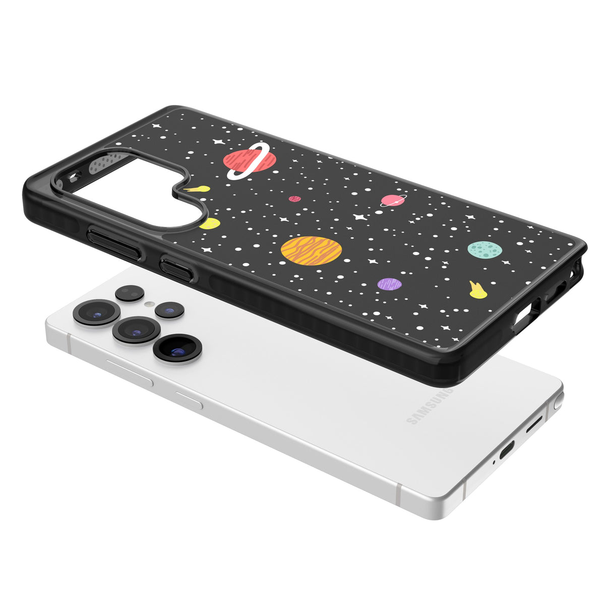 Cute Cartoon Planets Samsung S25 Ultra / Samsung S26 Ultra Impact Black Phone Case angled