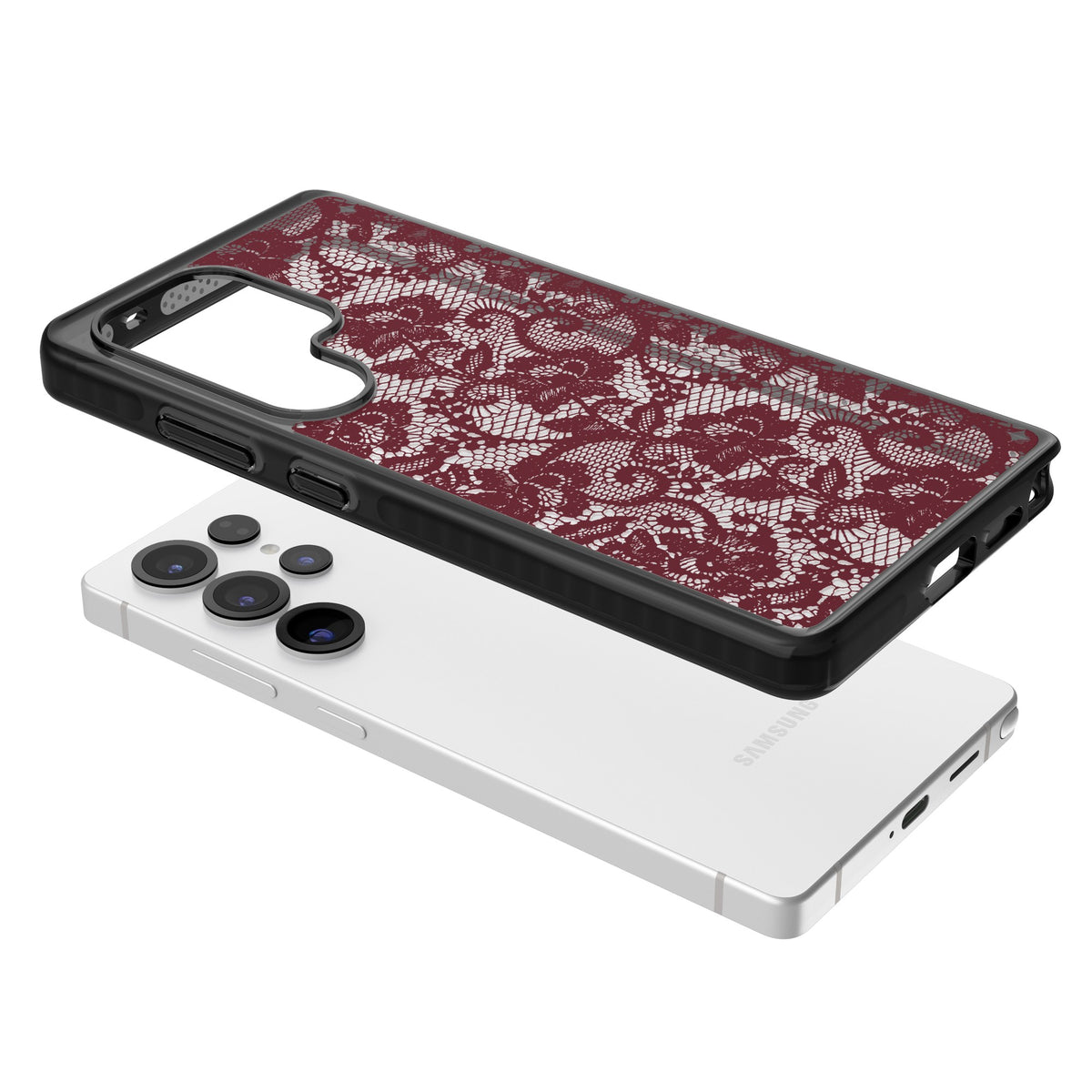 Burgundy Lace Samsung S25 Ultra / Samsung S26 Ultra Impact Black Phone Case angled