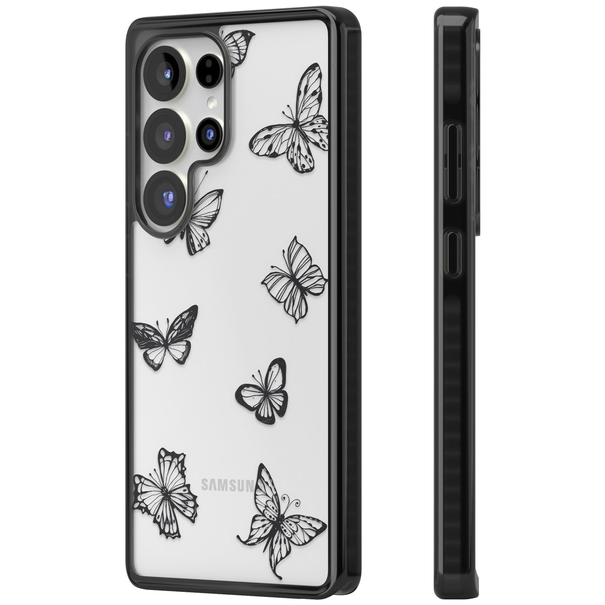 Grey Butterfly Line Pattern Samsung S25 Ultra / Samsung S26 Ultra Impact Black Phone Case side