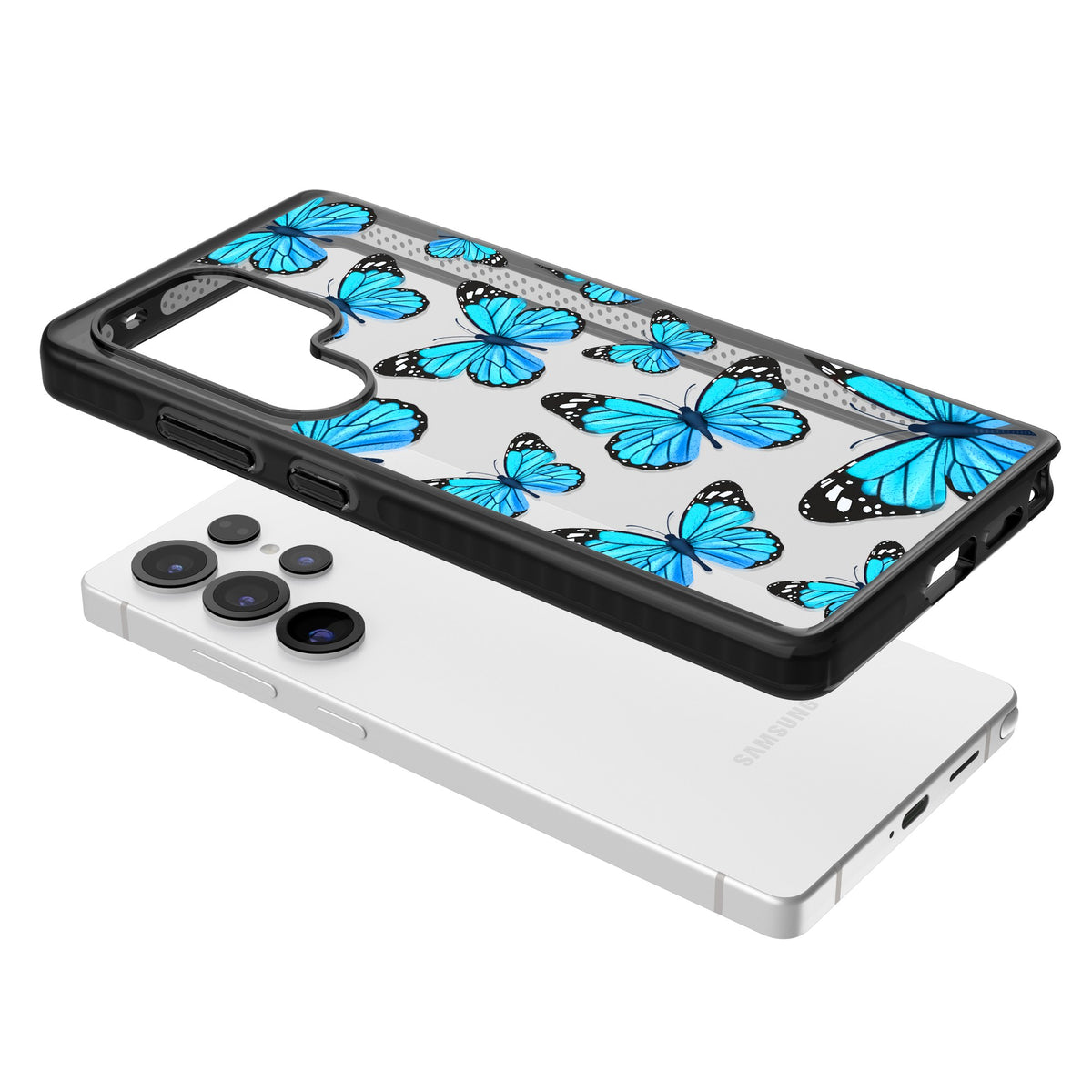 Azure Butterflies Samsung S25 Ultra / Samsung S26 Ultra Impact Black Phone Case angled