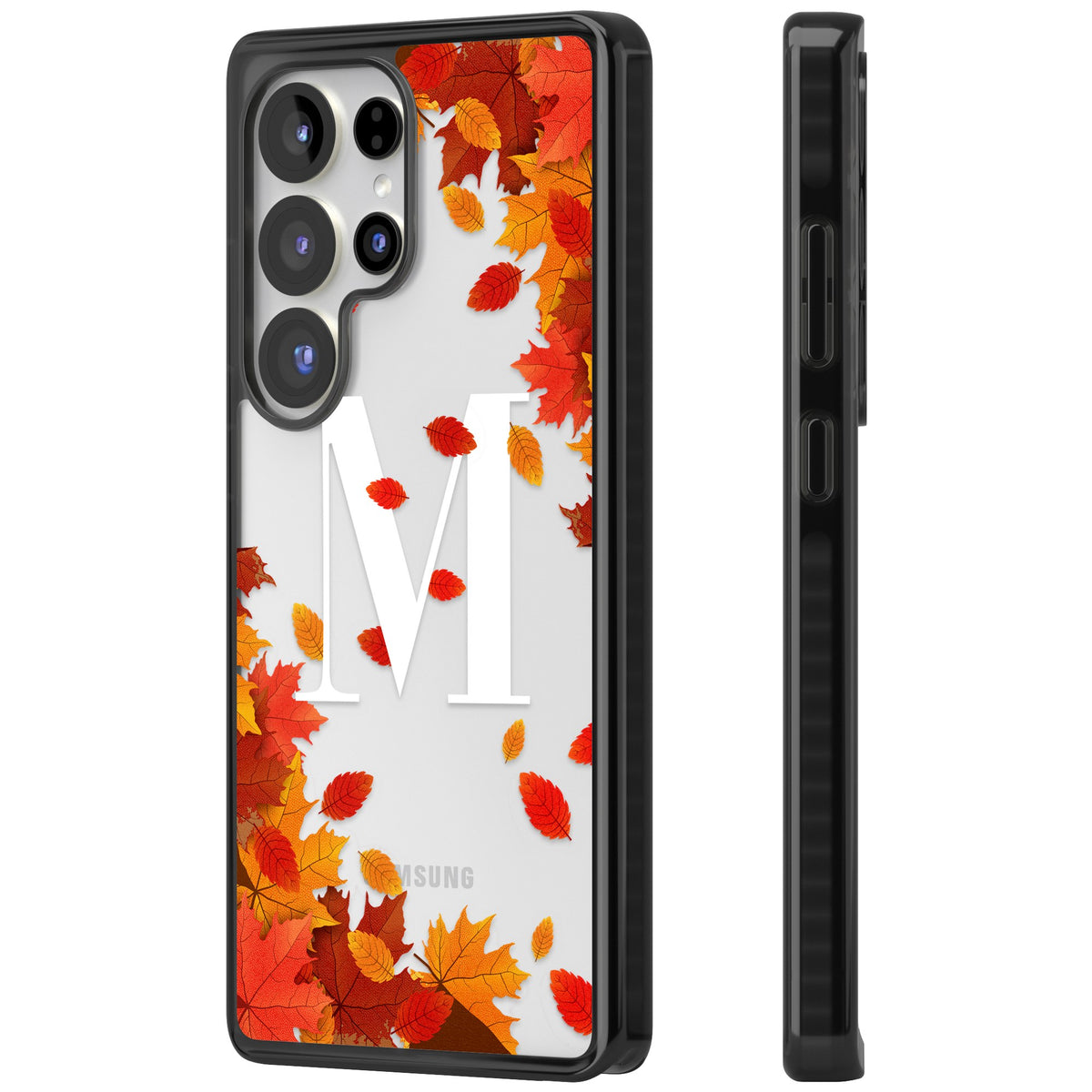 Personalised Autumn Leaves Monogram Samsung S25 Ultra / Samsung S26 Ultra Impact Black Phone Case side
