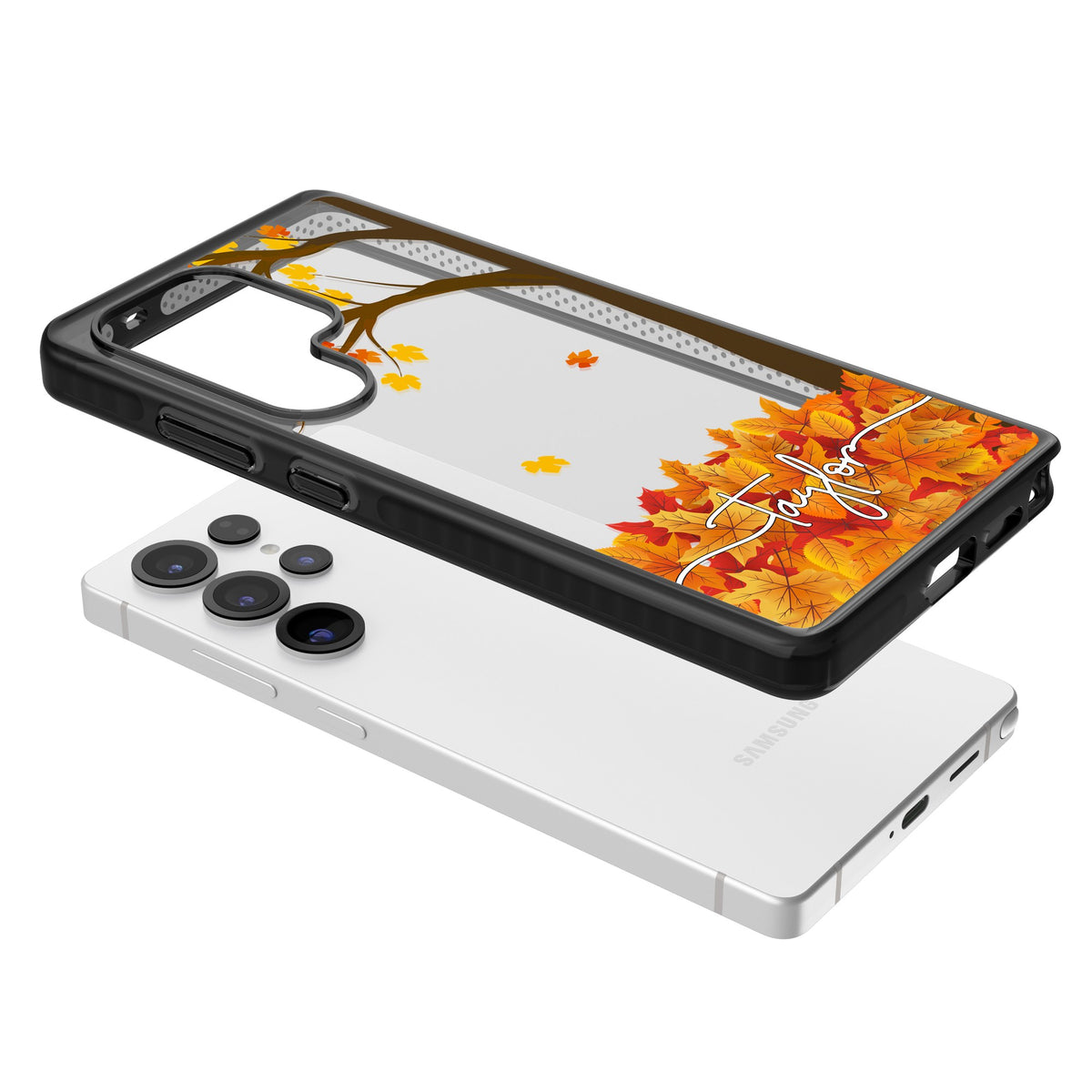 Personalised Autumn Leaves Samsung S25 Ultra / Samsung S26 Ultra Impact Black Phone Case angled