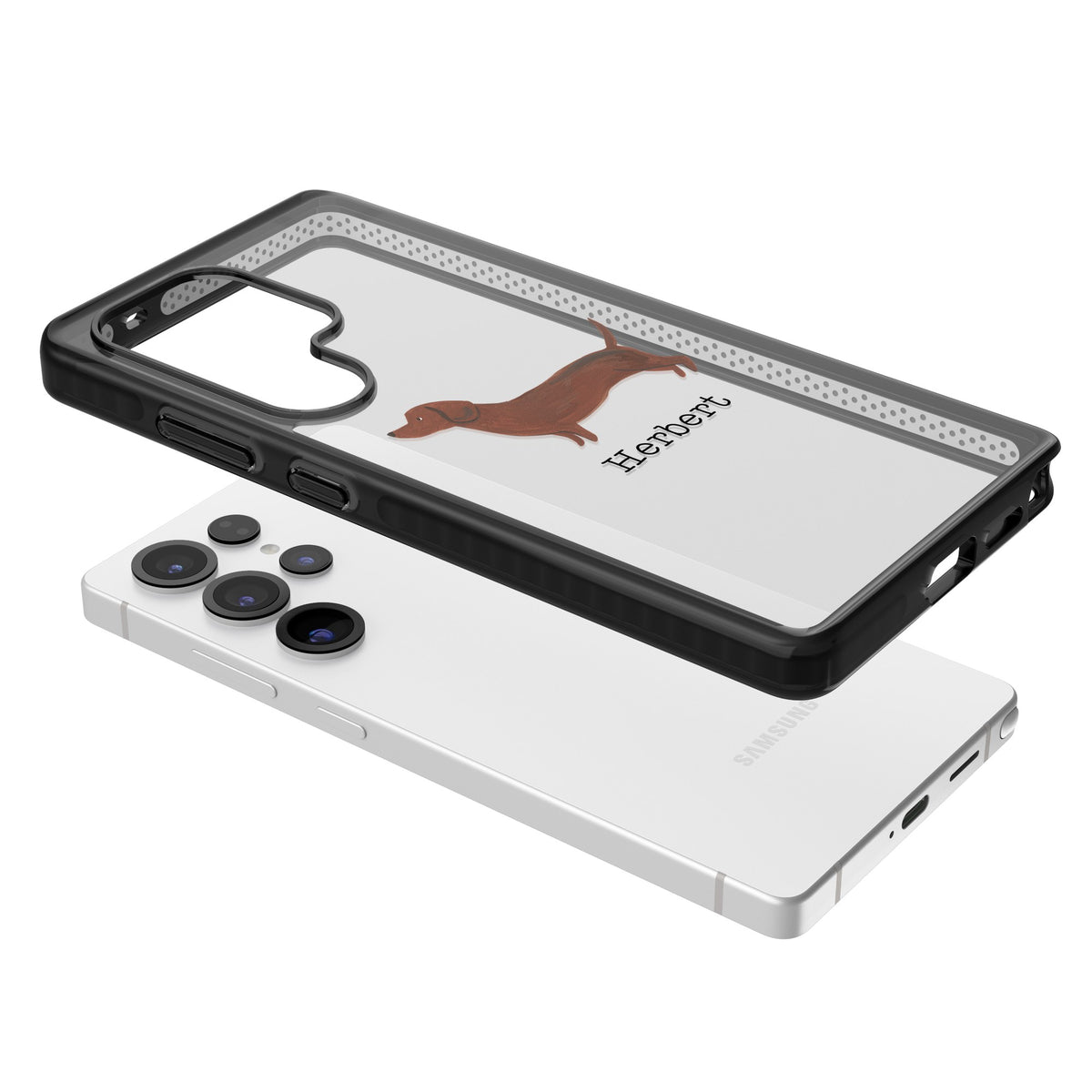 Personalised Sausage Dog Samsung S25 Ultra / Samsung S26 Ultra Impact Black Phone Case angled