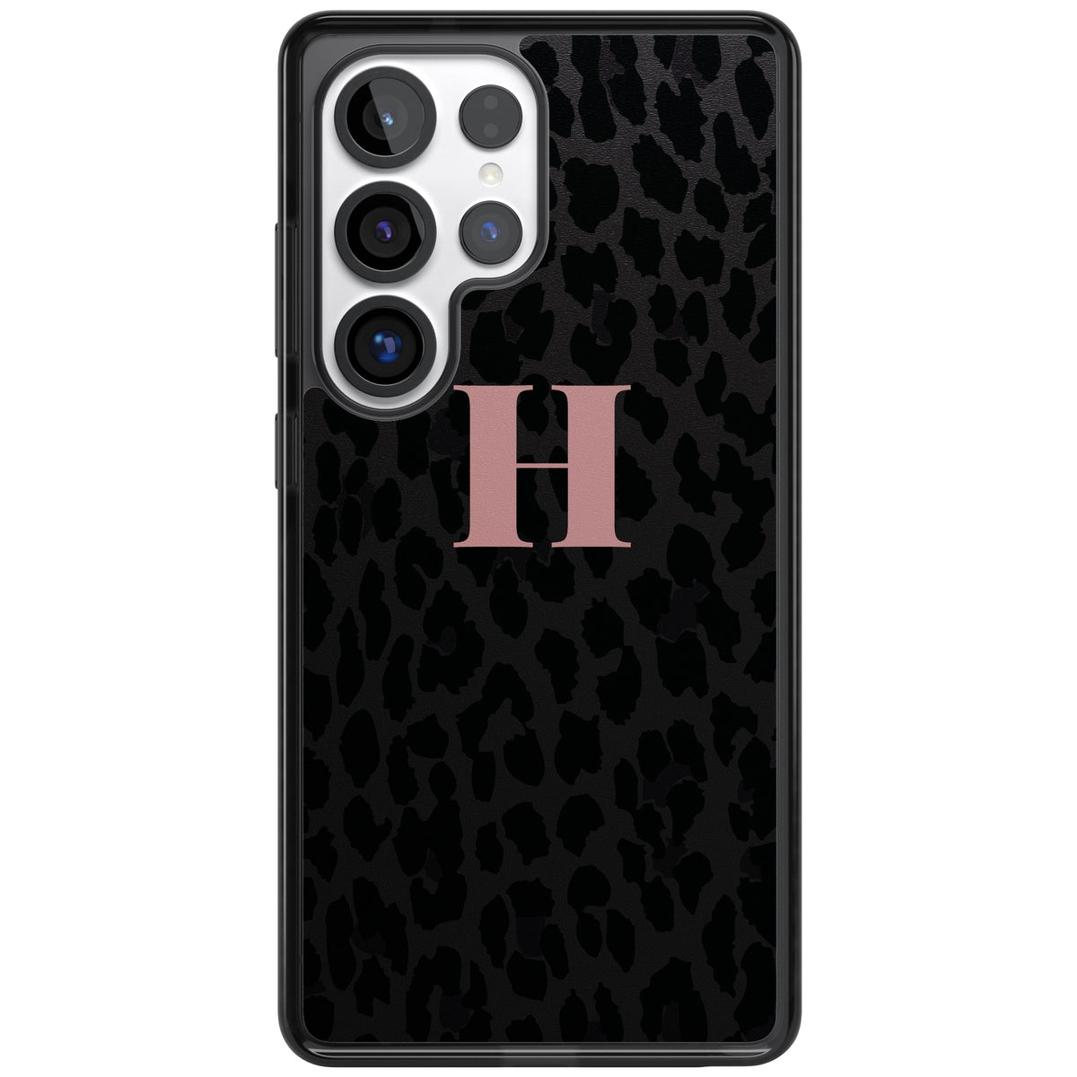 Personalised Leopard Pink Monogram Samsung S25 Ultra / Samsung S26 Ultra Impact Black Phone Case front
