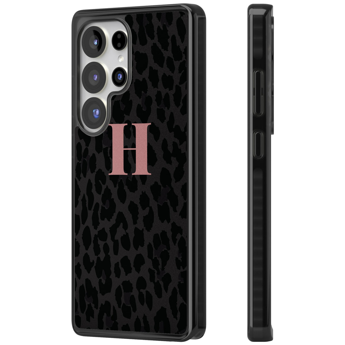 Personalised Leopard Pink Monogram Samsung S25 Ultra / Samsung S26 Ultra Impact Black Phone Case side