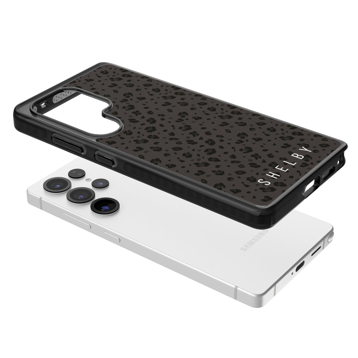 Personalised Dark Leopard Samsung S25 Ultra / Samsung S26 Ultra Impact Black Phone Case angled