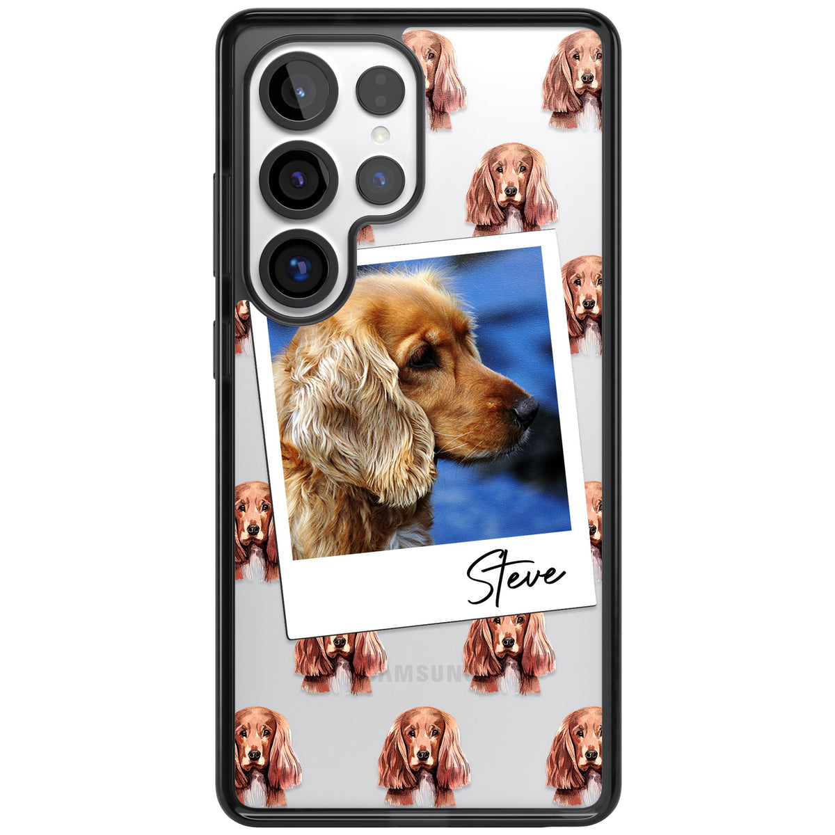 Personalised Cocker Spaniel Instant Camera Photo Samsung S25 Ultra / Samsung S26 Ultra Impact Black Phone Case front