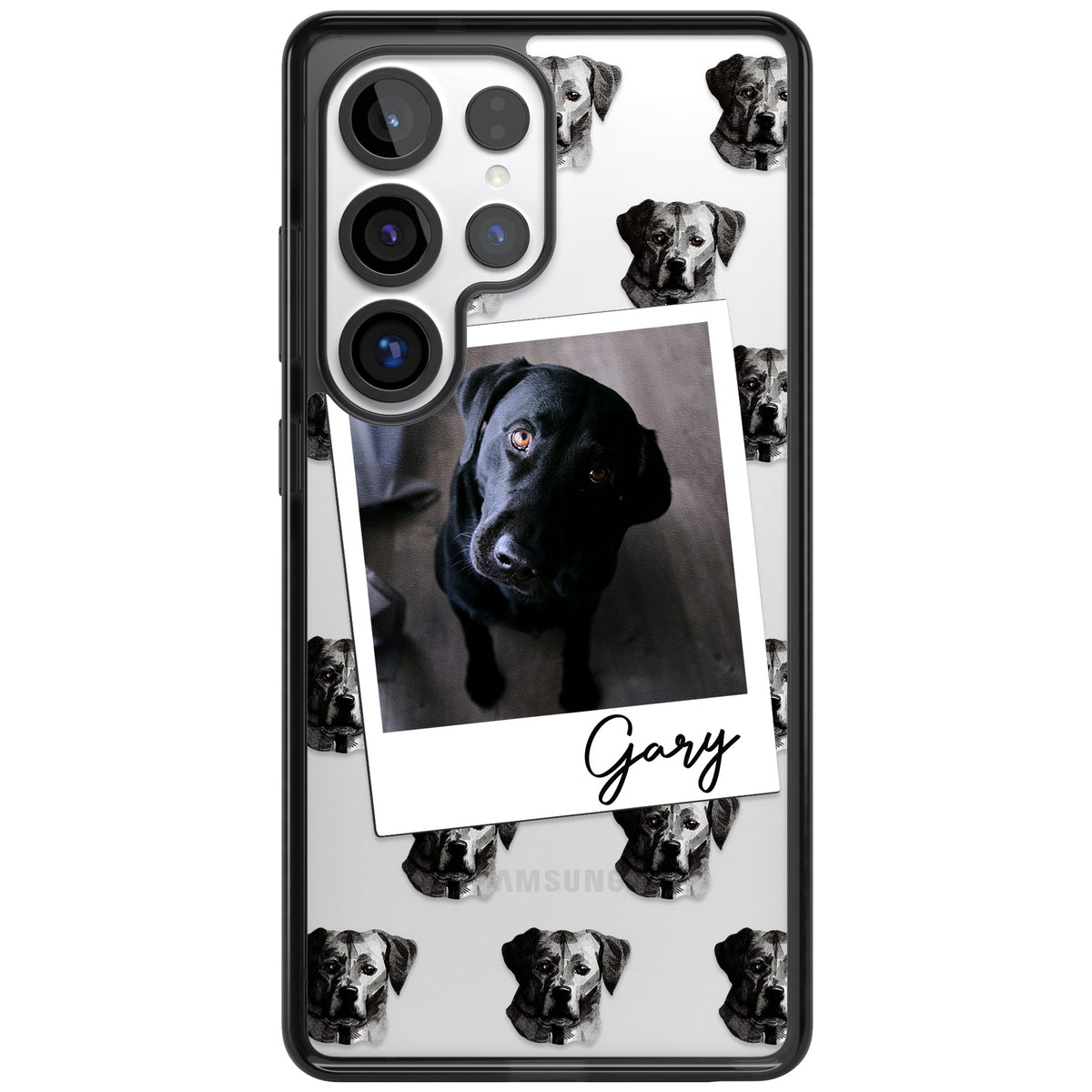 Personalised Black Labrador Instant Camera Photo Samsung S25 Ultra / Samsung S26 Ultra Impact Black Phone Case front