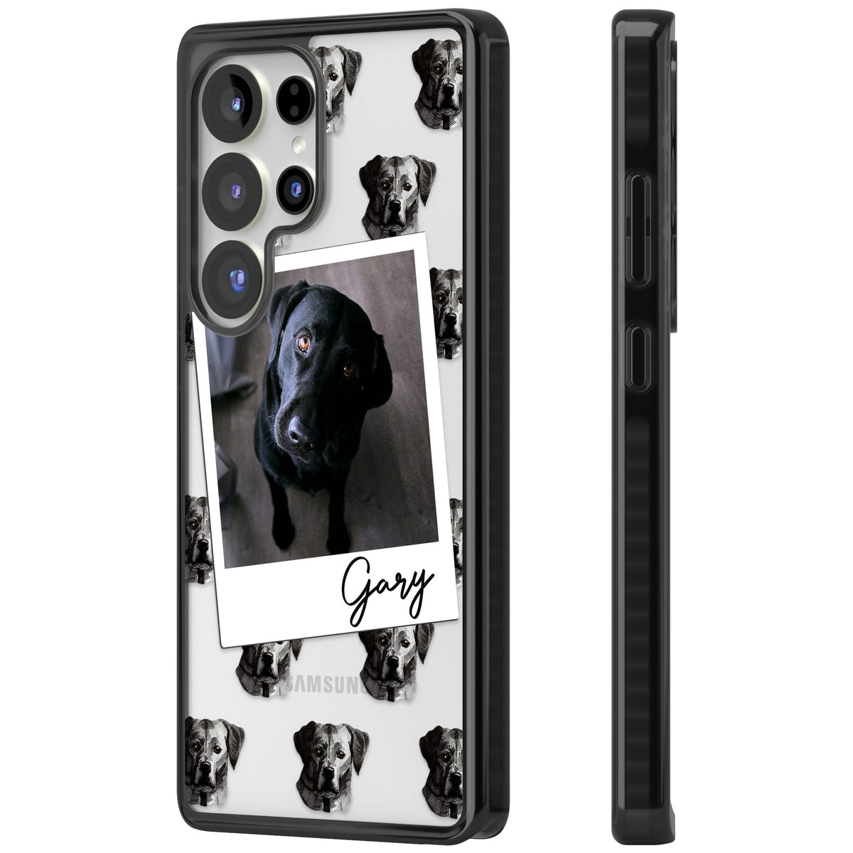 Personalised Black Labrador Instant Camera Photo Samsung S25 Ultra / Samsung S26 Ultra Impact Black Phone Case side