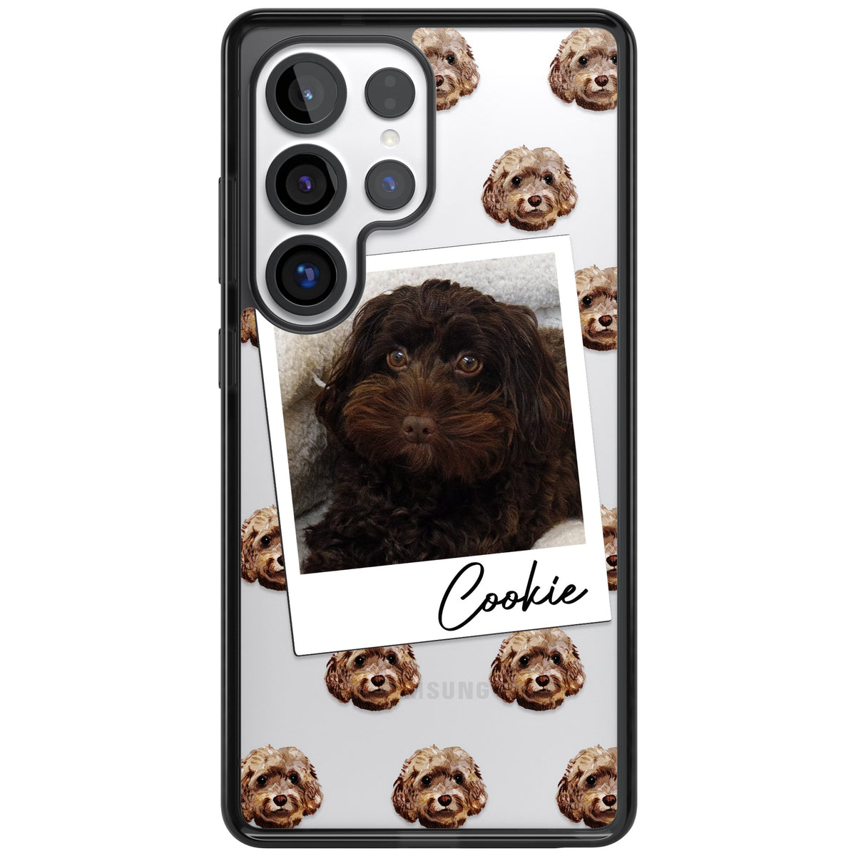 Personalised Brown Cockapoo Instant Camera Photo Samsung S25 Ultra / Samsung S26 Ultra Impact Black Phone Case front