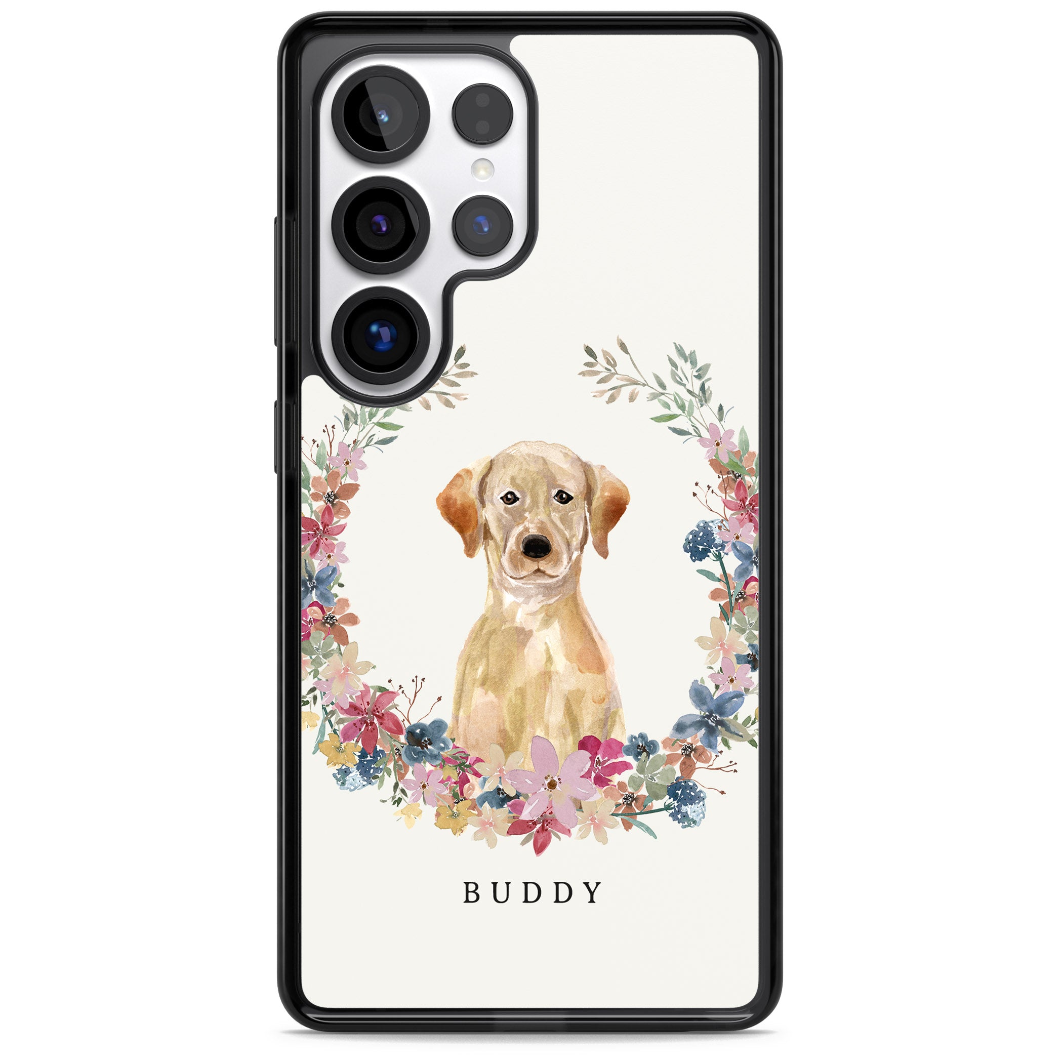 Personalised Yellow Labrador Retriever Floral Portrait