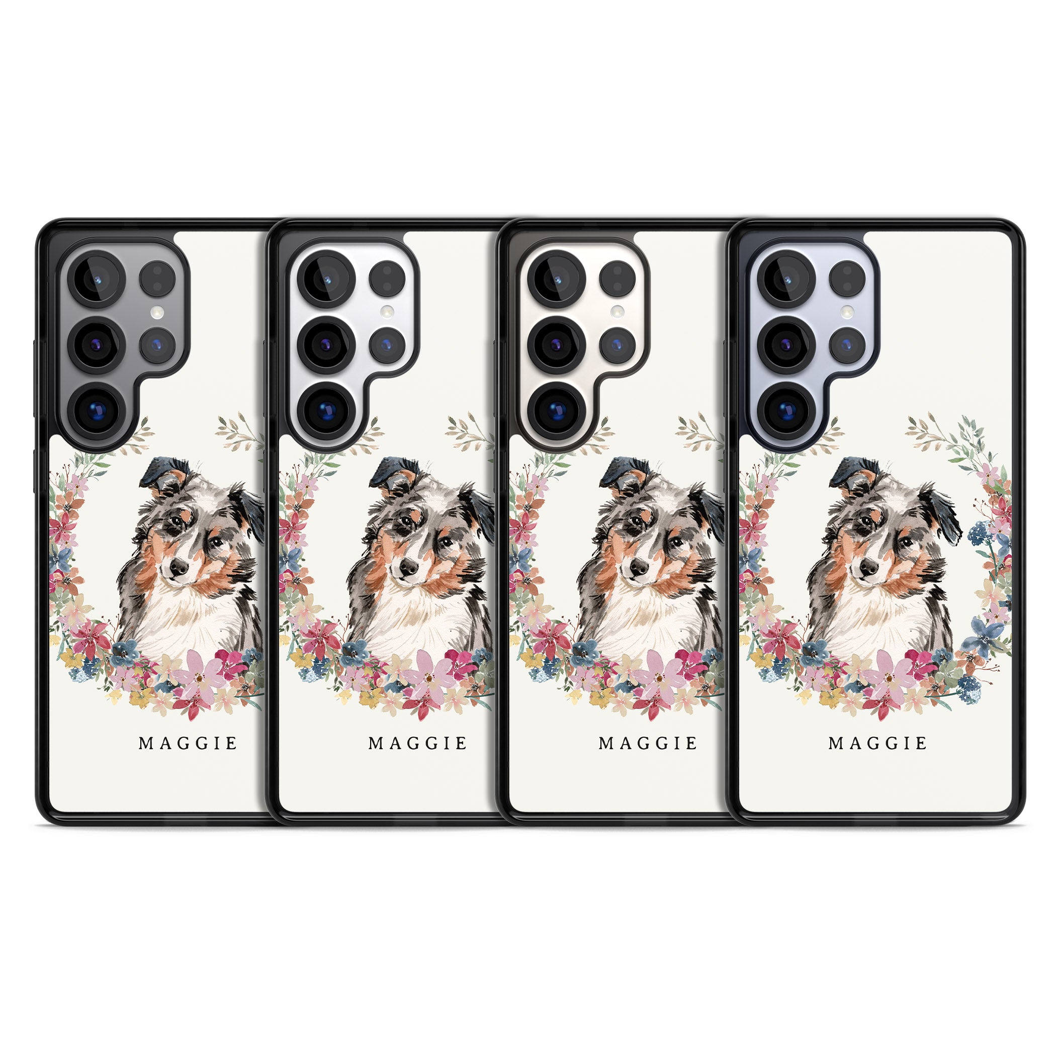 Personalised Australian Shepherd Floral Portrait