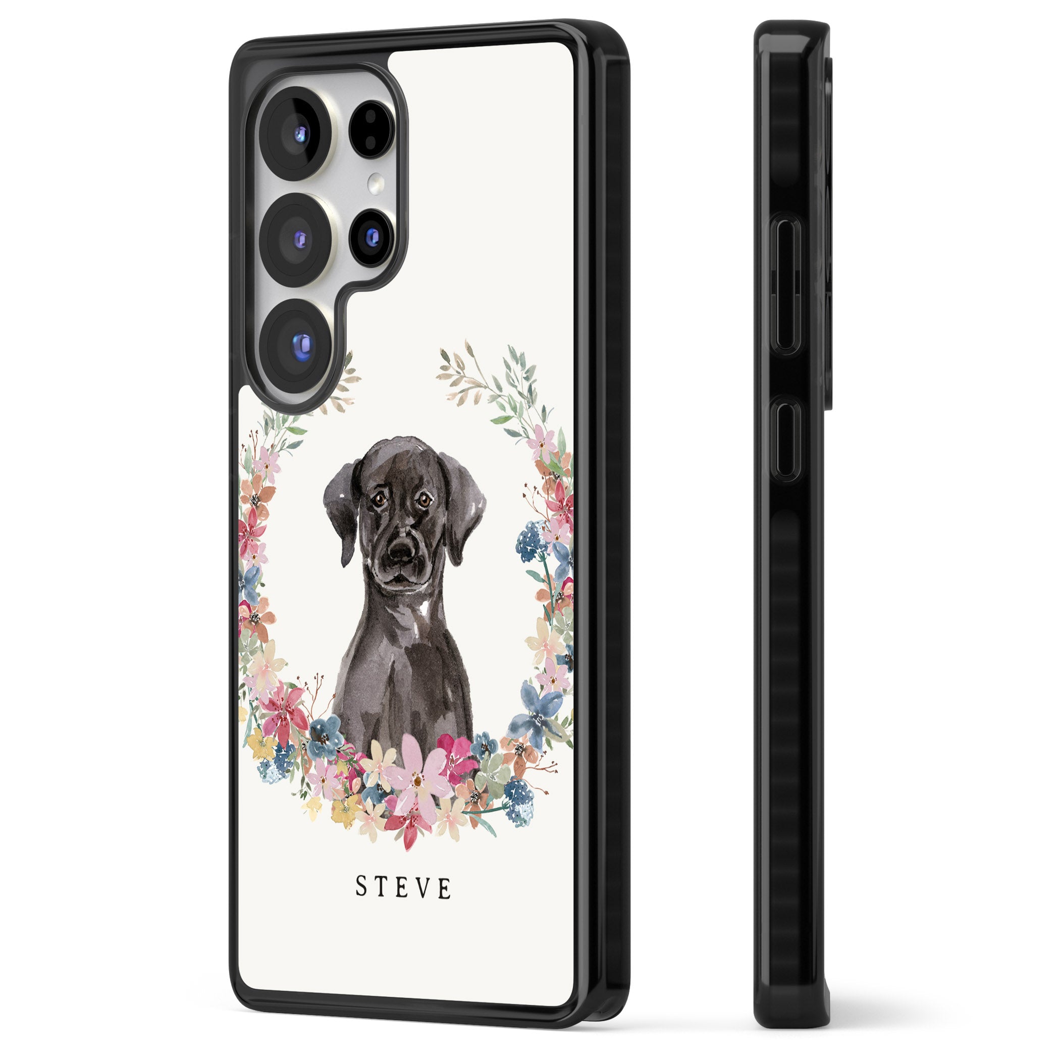 Personalised Black Labrador Floral Portrait