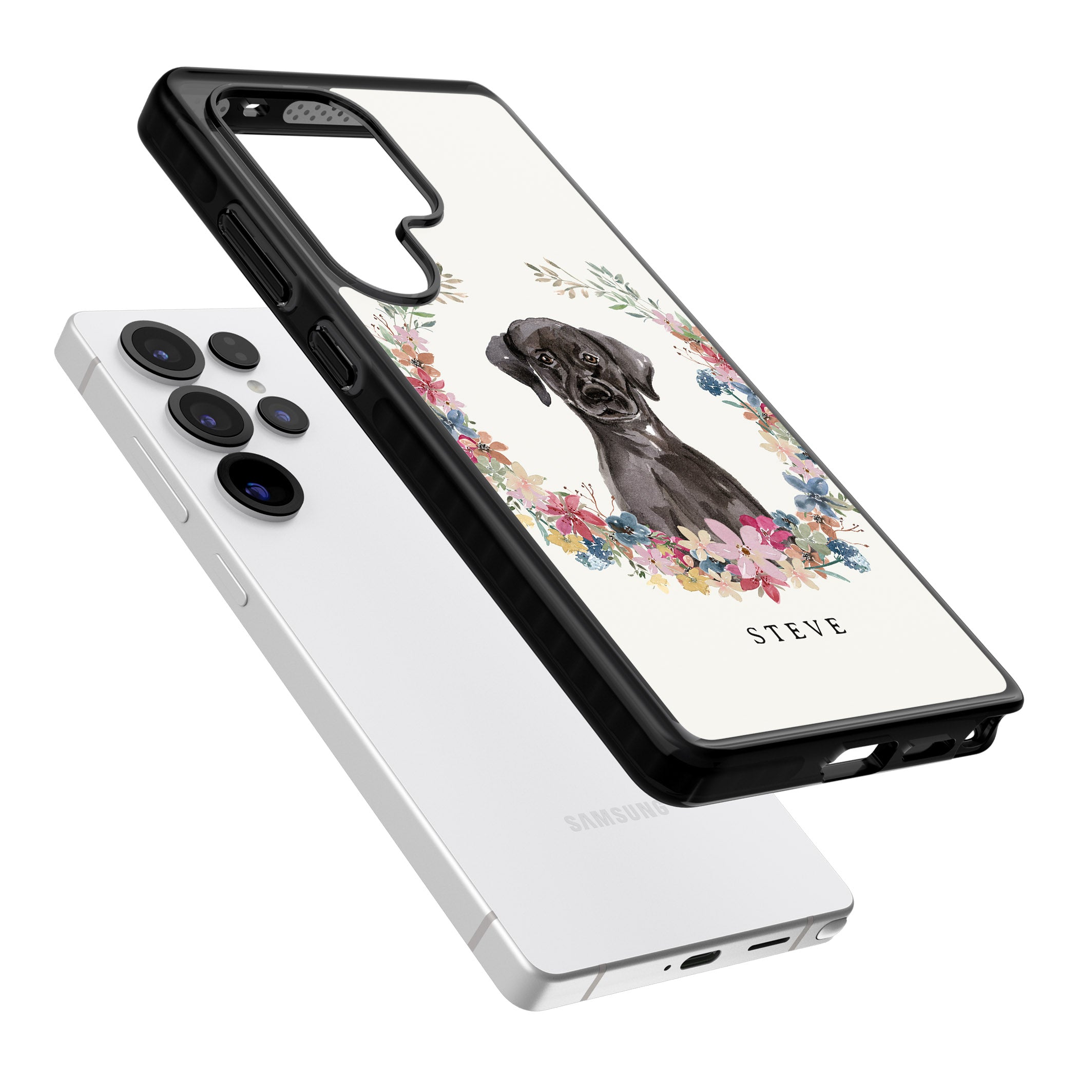 Personalised Black Labrador Floral Portrait