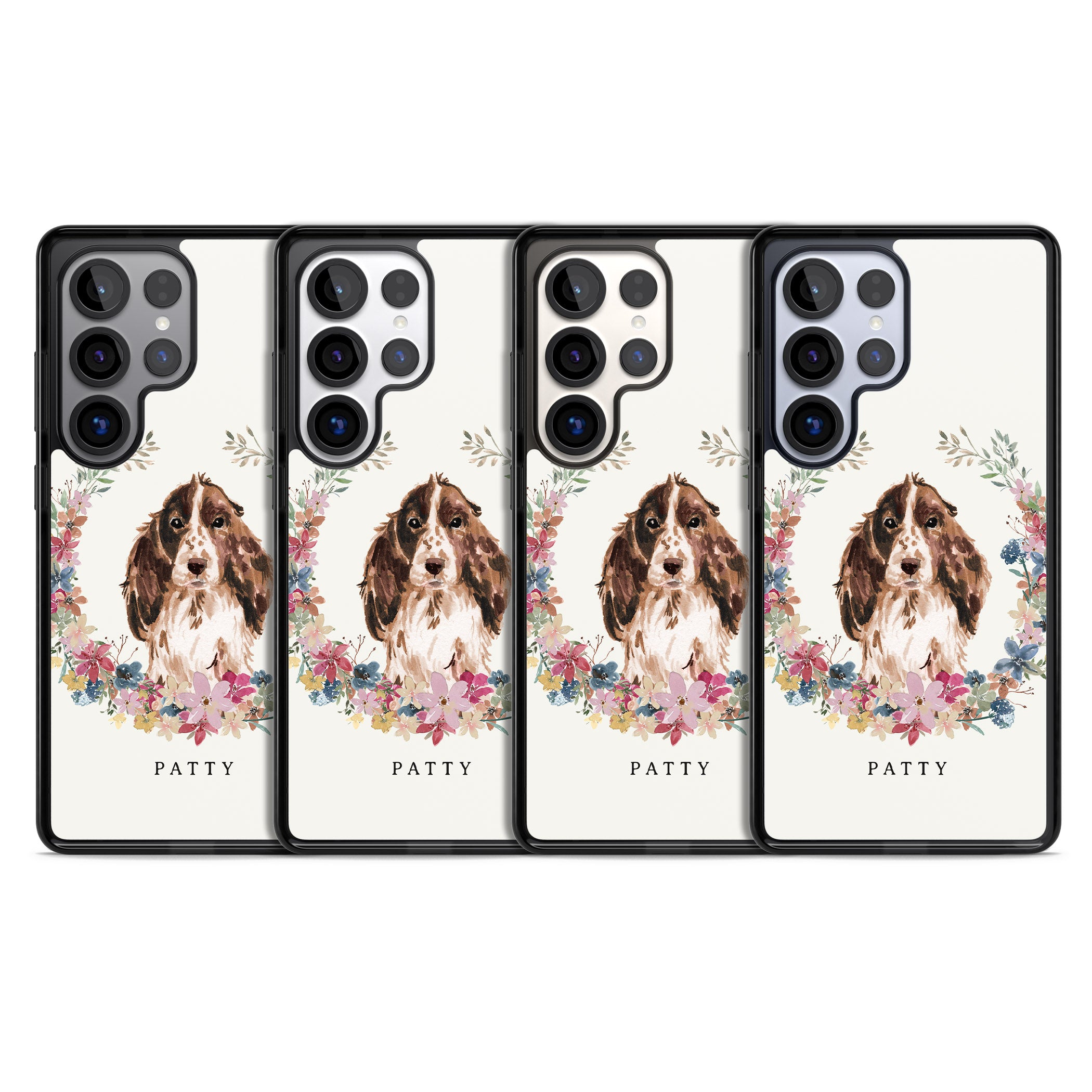 Personalised Cocker Spaniel Floral Portrait