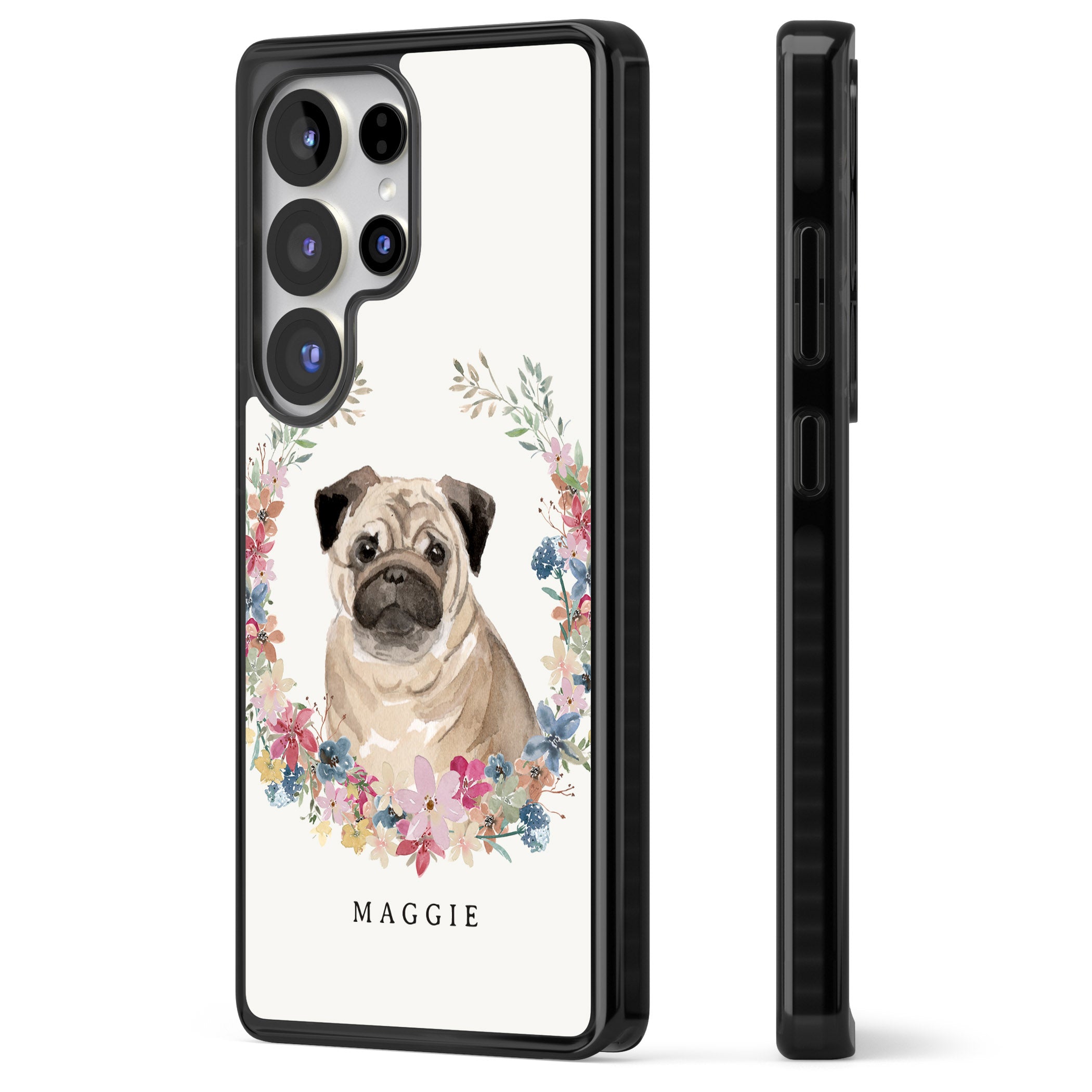 Personalised Pug Floral Portrait