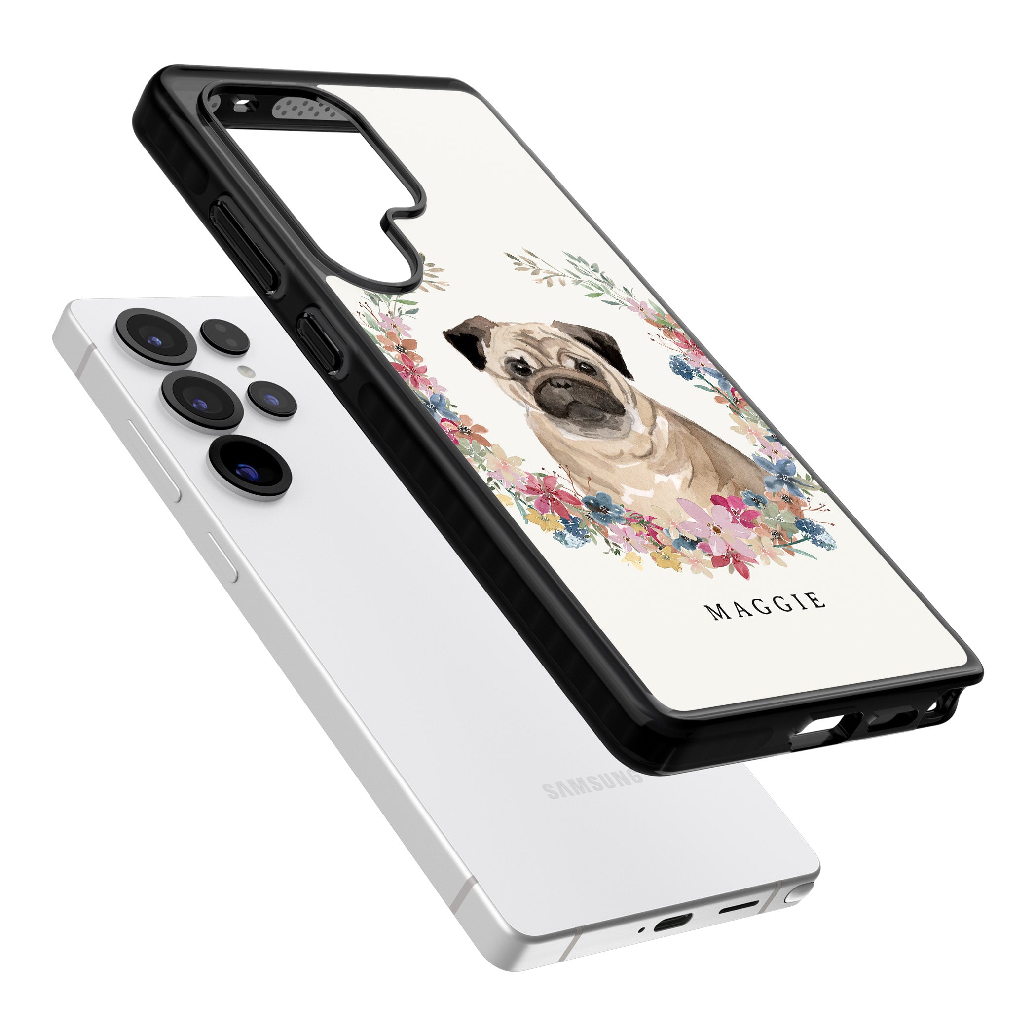 Personalised Pug Floral Portrait