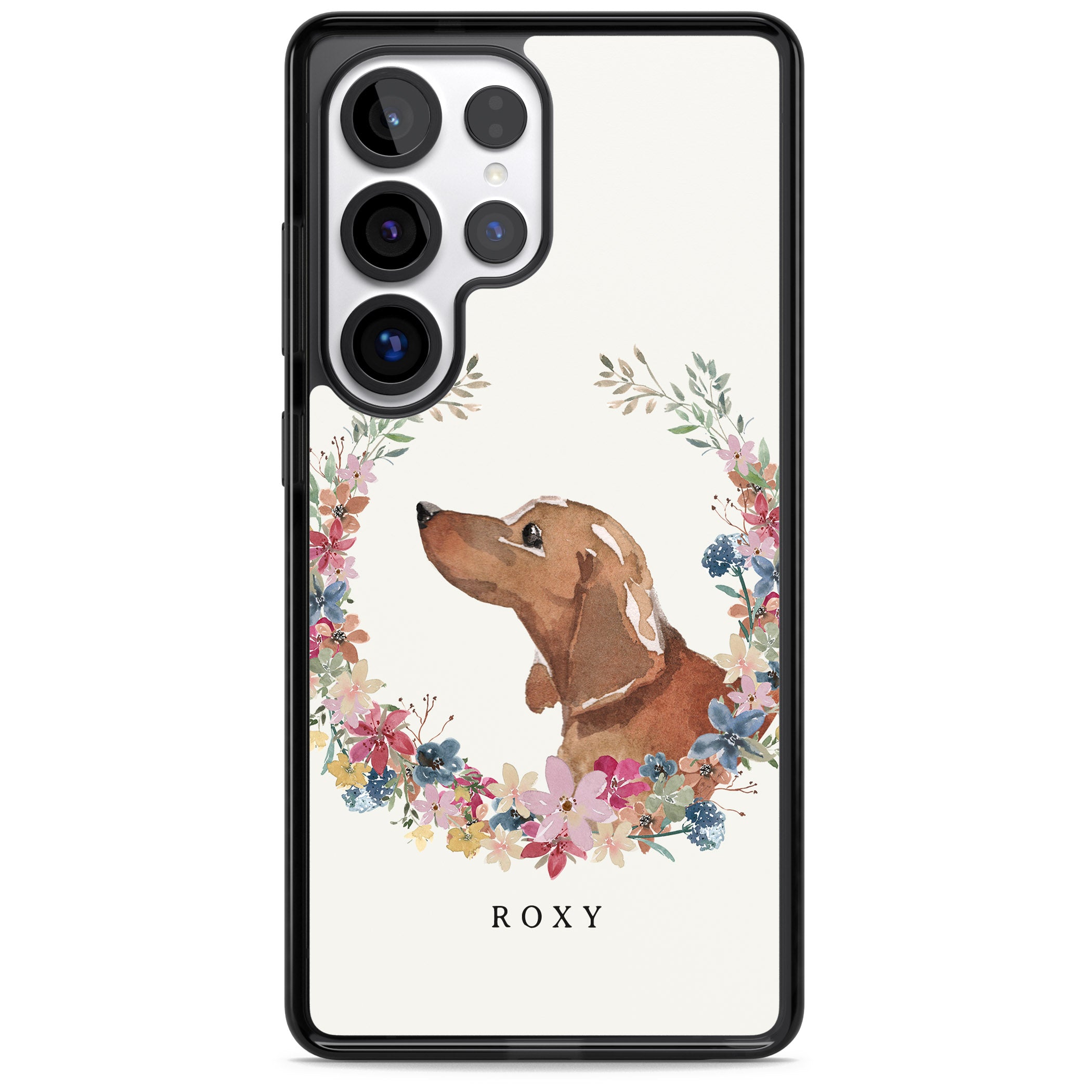 Personalised Tan Dachshund Floral Portrait