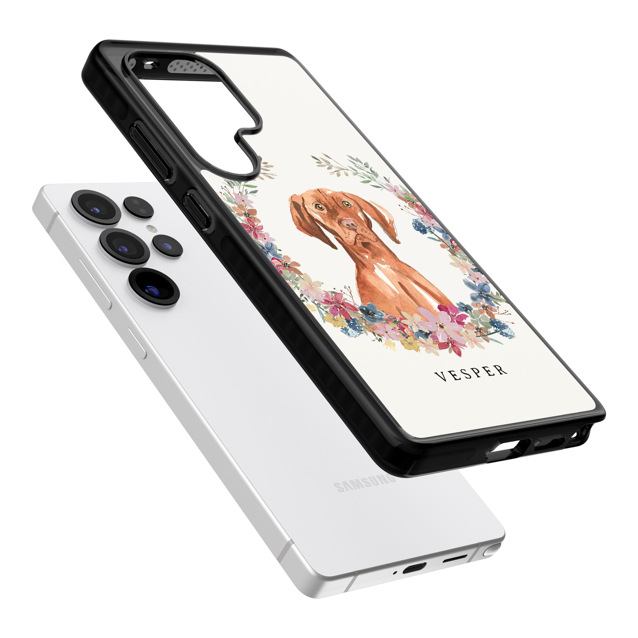 Personalised Hungarian Vizsla Floral Portrait