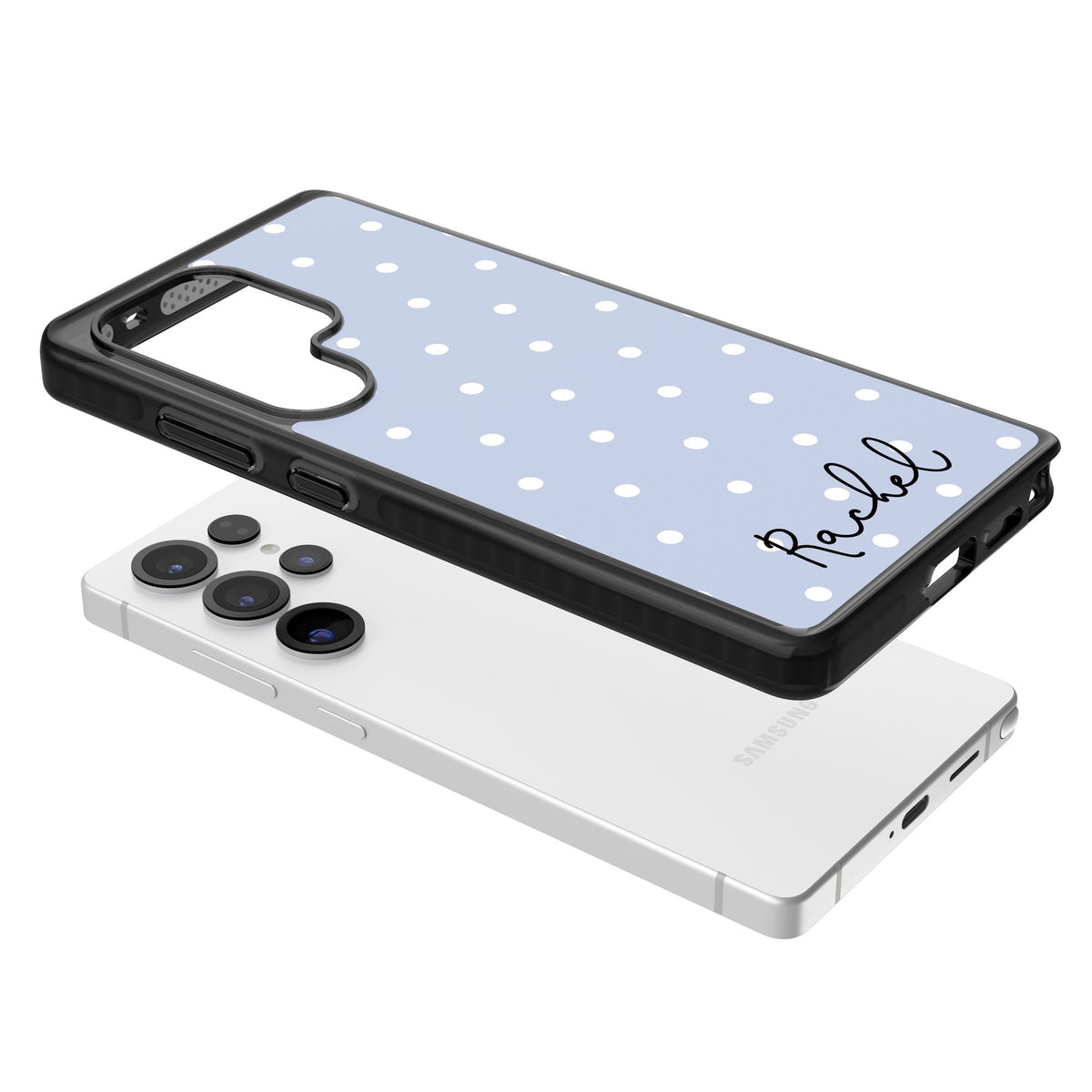 Personalised Powder Blue Dots Samsung S25 Ultra / Samsung S26 Ultra Impact Black Phone Case angled
