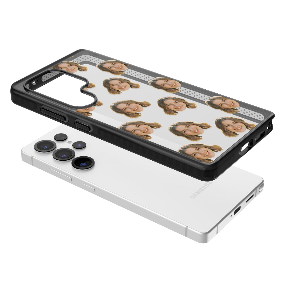 Falling Faces Pattern Samsung S25 Ultra / Samsung S26 Ultra Impact Black Phone Case angled
