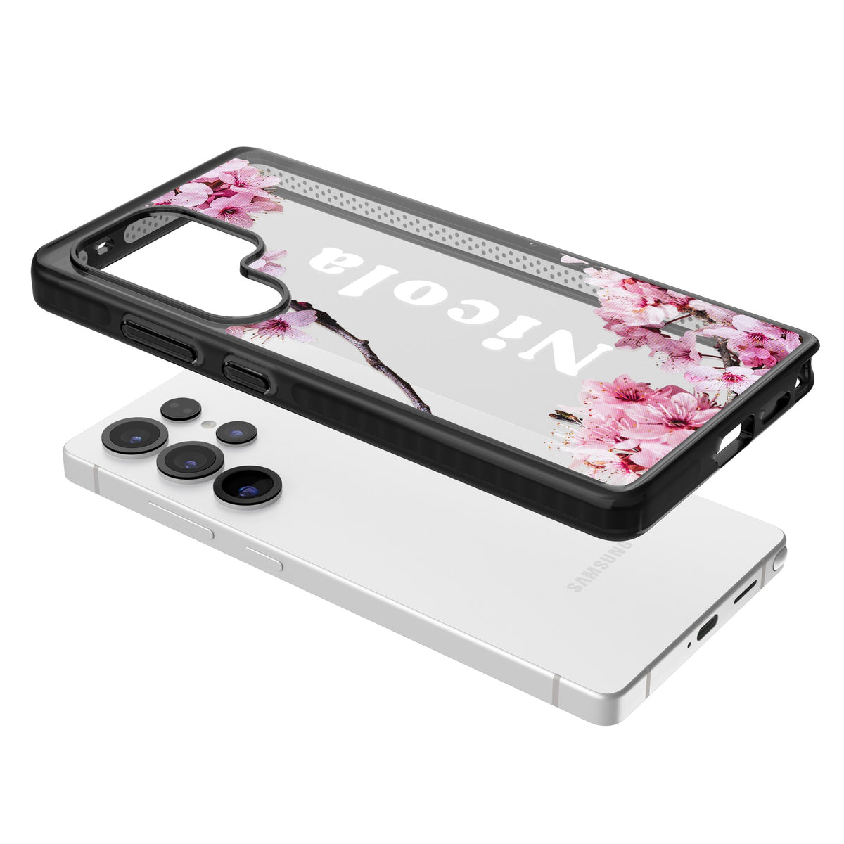 Personalised Cherry Blossom Samsung S25 Ultra / Samsung S26 Ultra Impact Black Phone Case angled