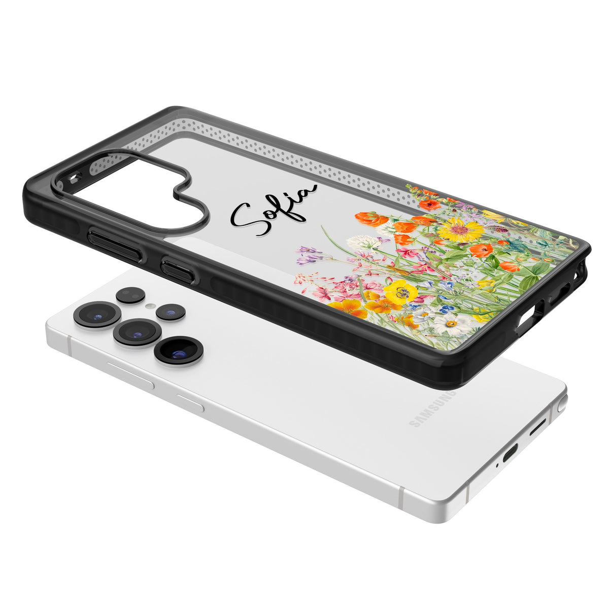 Personalised Summer Wildflowers Samsung S25 Ultra / Samsung S26 Ultra Impact Black Phone Case angled