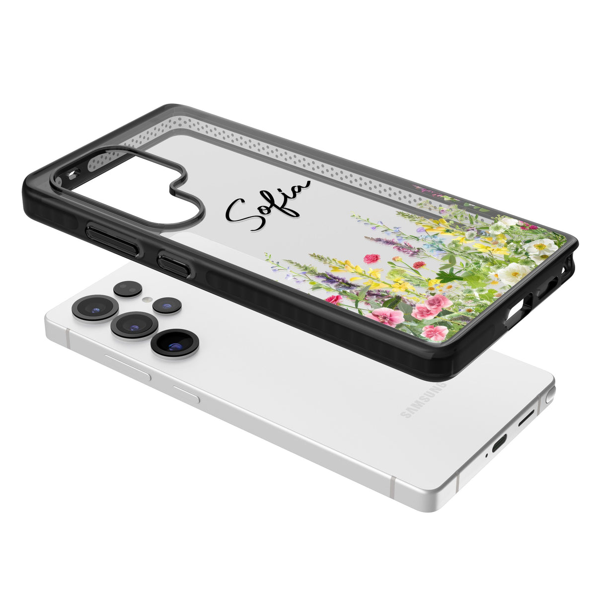 Personalised Garden Wildfowers Samsung S25 Ultra / Samsung S26 Ultra Impact Black Phone Case angled