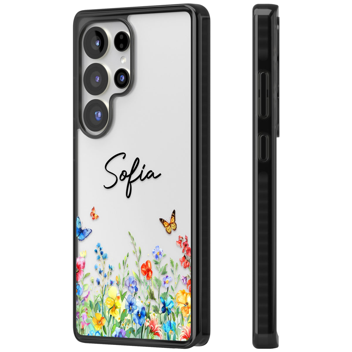 Personalised Buterflies Wildflowers Samsung S25 Ultra / Samsung S26 Ultra Impact Black Phone Case side