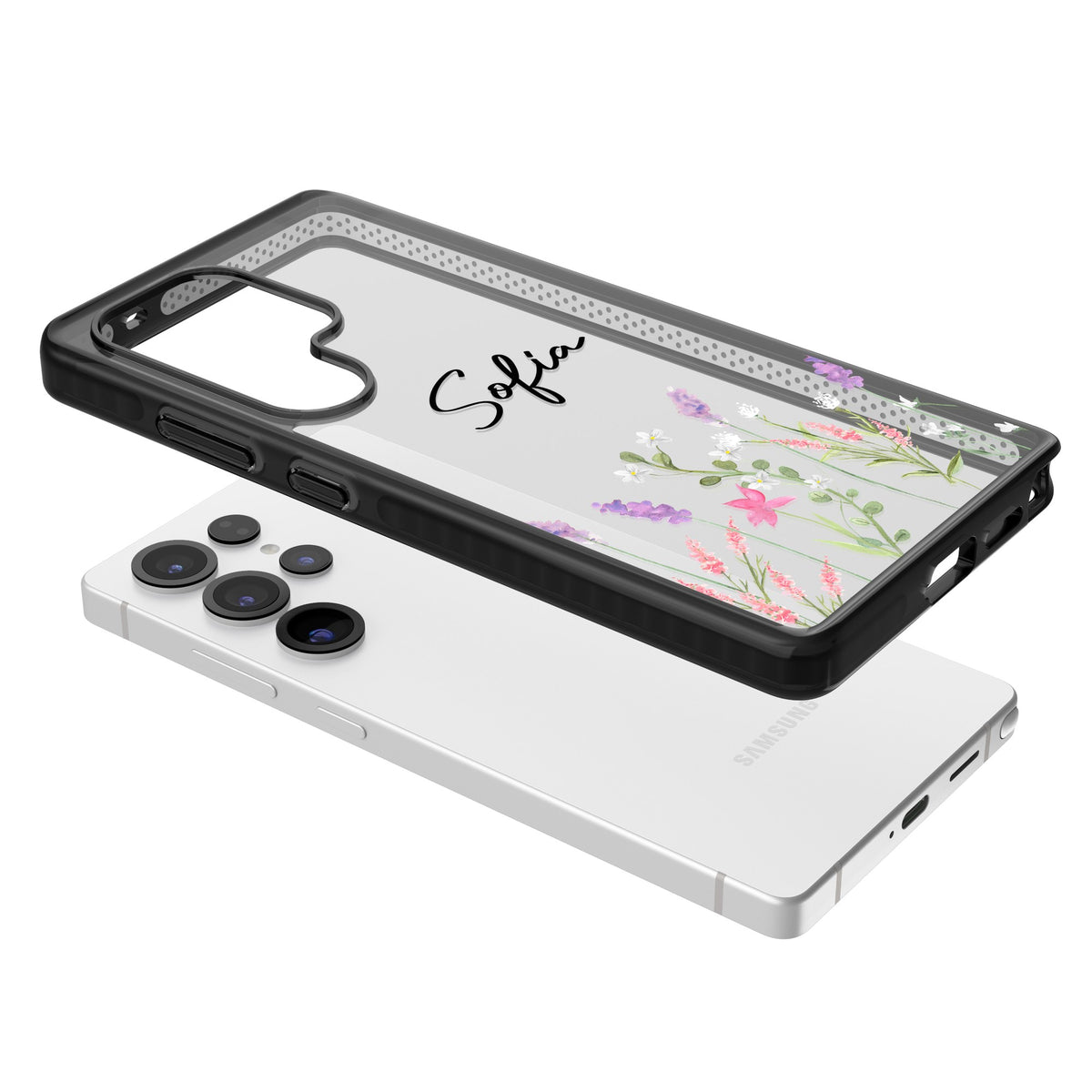 Personalised Lavender Wildflowers Samsung S25 Ultra / Samsung S26 Ultra Impact Black Phone Case angled