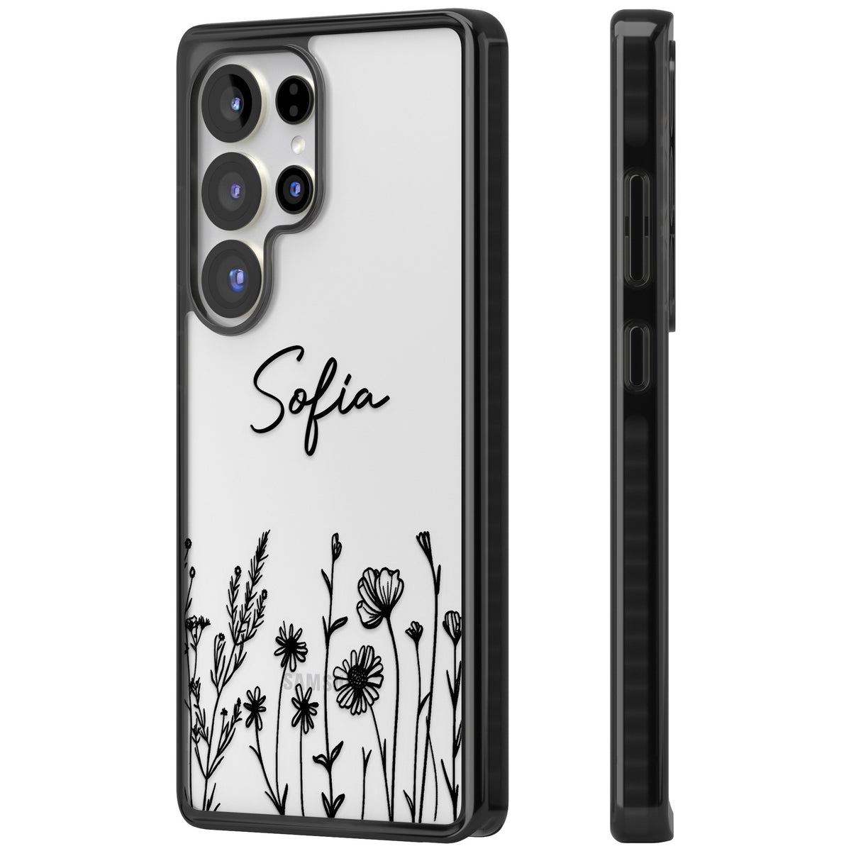 Personalised Black Wildflowers Samsung S25 Ultra / Samsung S26 Ultra Impact Black Phone Case side