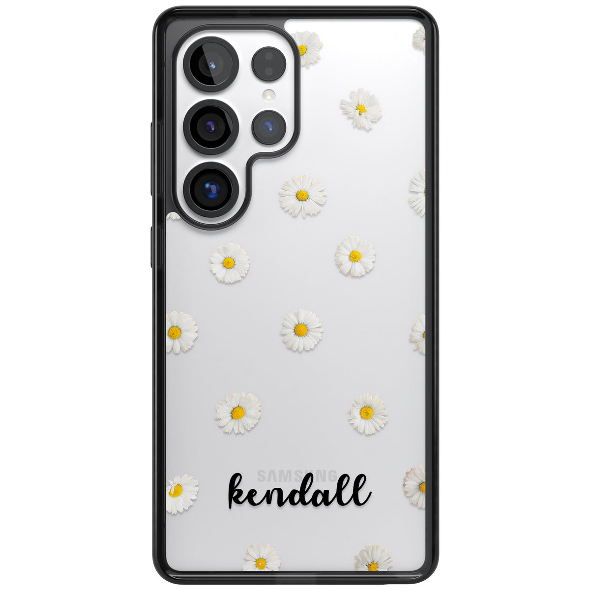 Personalised White Daisies & Cursive Samsung S25 Ultra / Samsung S26 Ultra Impact Black Phone Case front