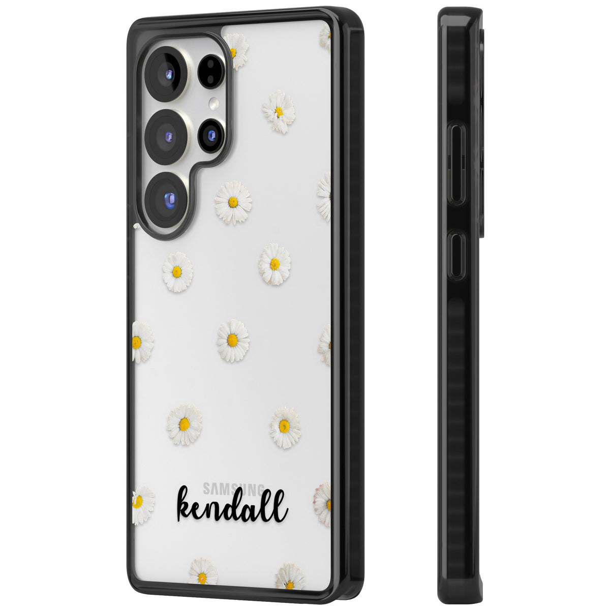 Personalised White Daisies & Cursive Samsung S25 Ultra / Samsung S26 Ultra Impact Black Phone Case side