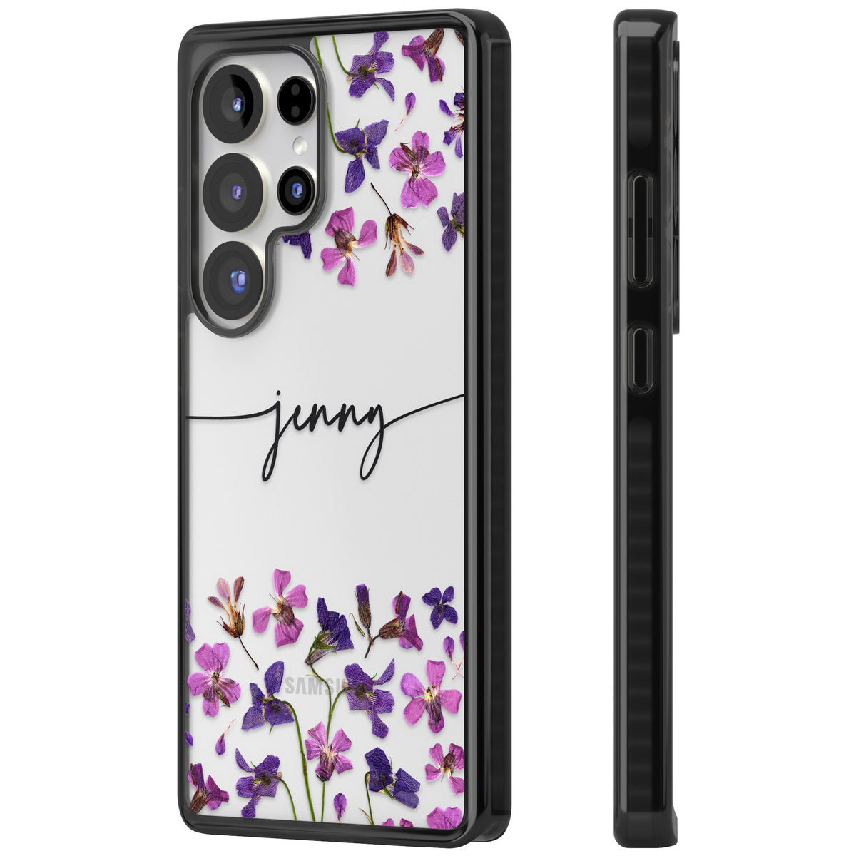 Personalised Purple Wildflowers Samsung S25 Ultra / Samsung S26 Ultra Impact Black Phone Case side