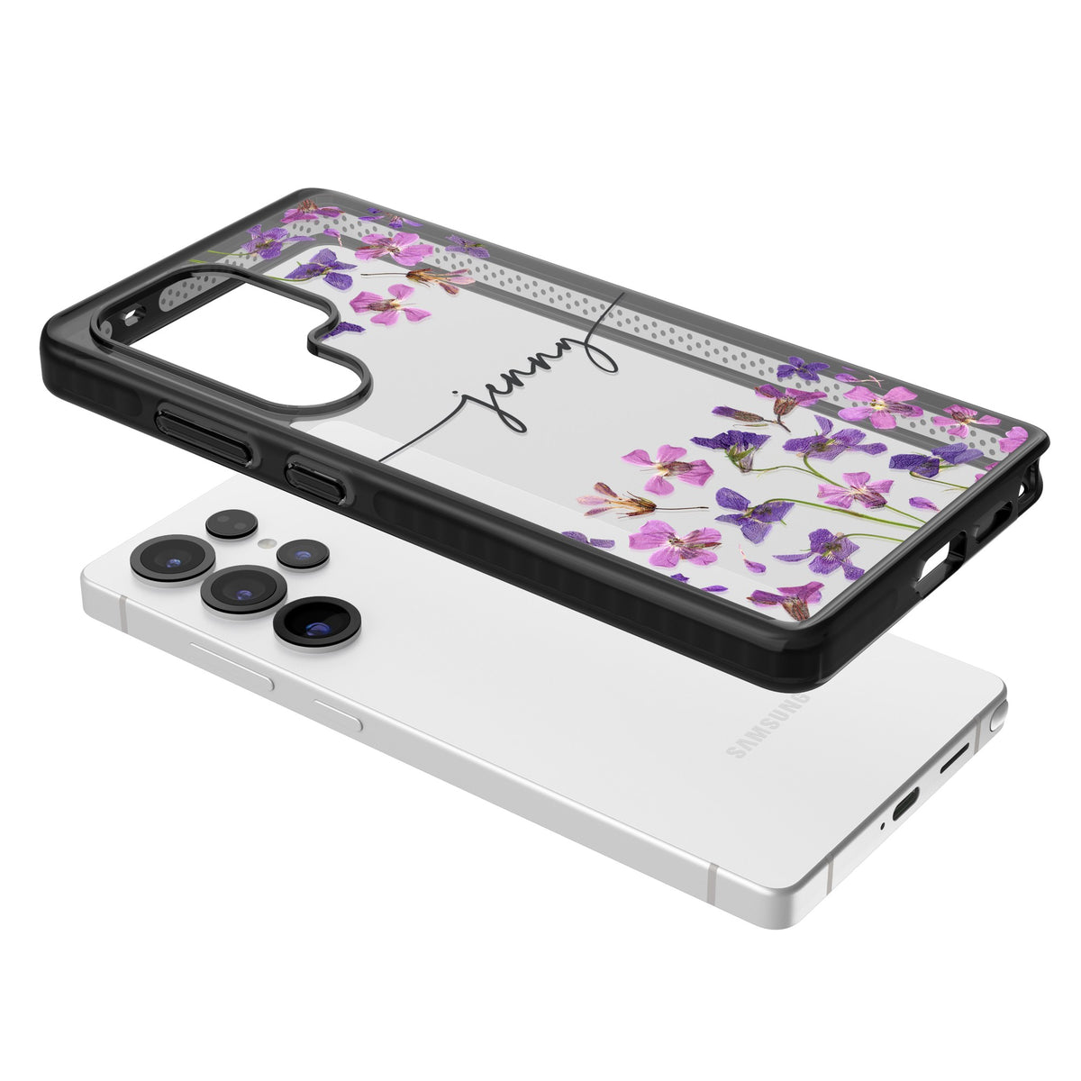 Personalised Purple Wildflowers Samsung S25 Ultra / Samsung S26 Ultra Impact Black Phone Case angled