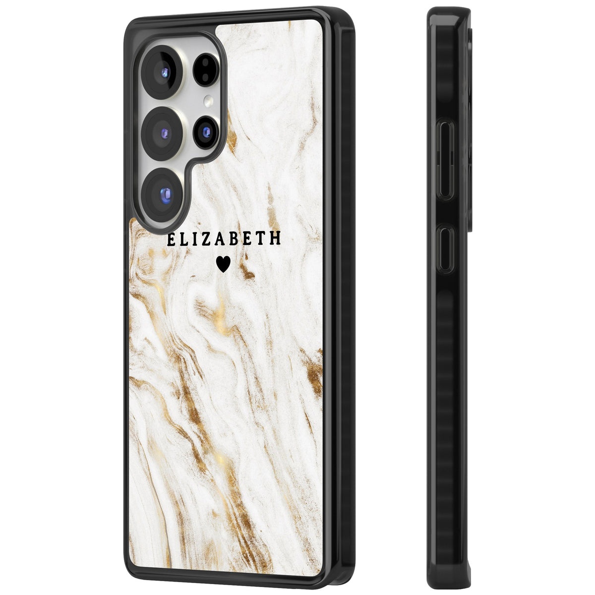 Personalised White Gilded Marble Samsung S25 Ultra / Samsung S26 Ultra Impact Black Phone Case side