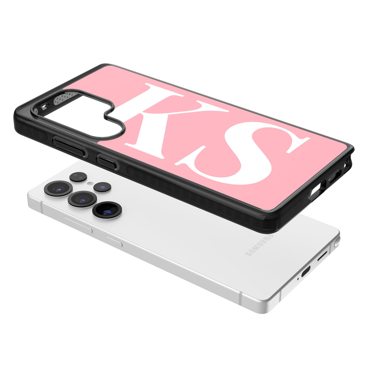Personalised White & Pink Letters Samsung S25 Ultra / Samsung S26 Ultra Impact Black Phone Case angled