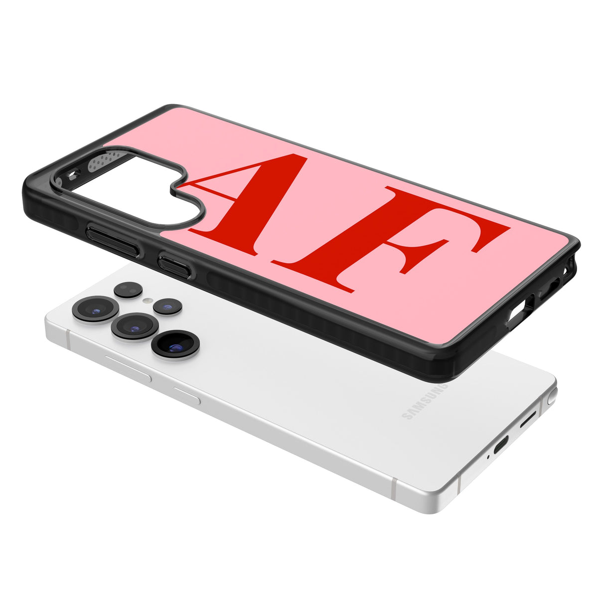 Personalised Red & Pink Letters Samsung S25 Ultra / Samsung S26 Ultra Impact Black Phone Case angled