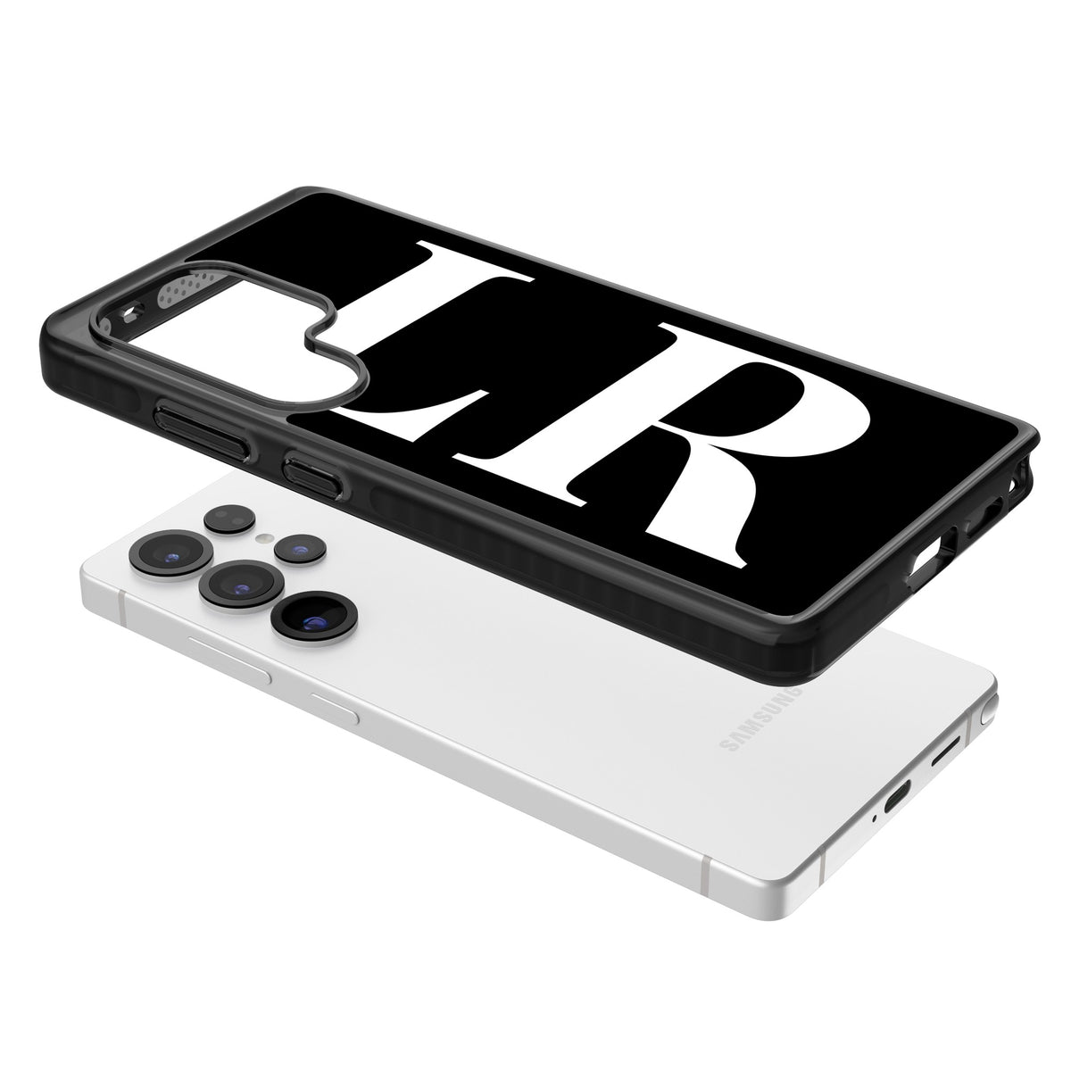Personalised White & Black Letters Samsung S25 Ultra / Samsung S26 Ultra Impact Black Phone Case angled