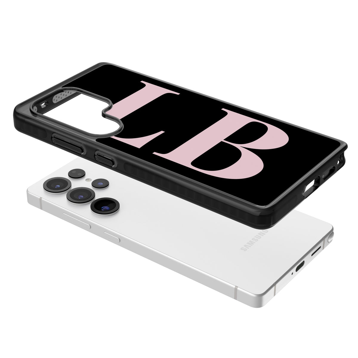 Personalised Pink & Black Letters Samsung S25 Ultra / Samsung S26 Ultra Impact Black Phone Case angled