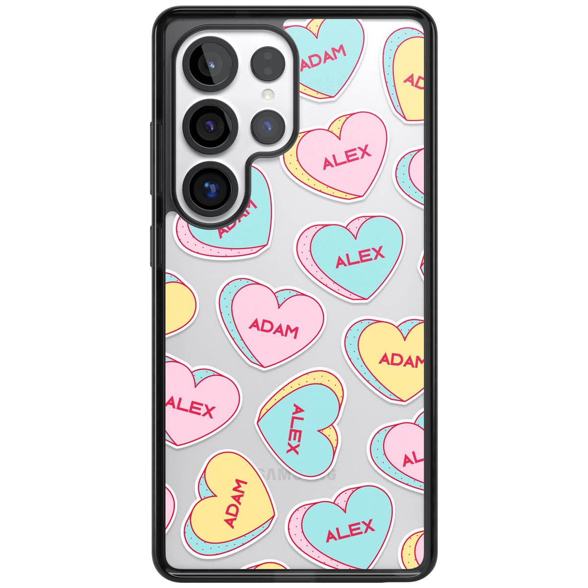 Personalised Love Heart Sweets Samsung S25 Ultra / Samsung S26 Ultra Impact Black Phone Case front