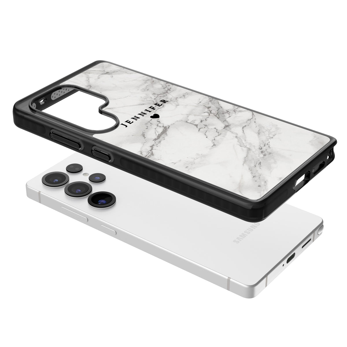 Personalised Classic Grey Marble Samsung S25 Ultra / Samsung S26 Ultra Impact Black Phone Case angled