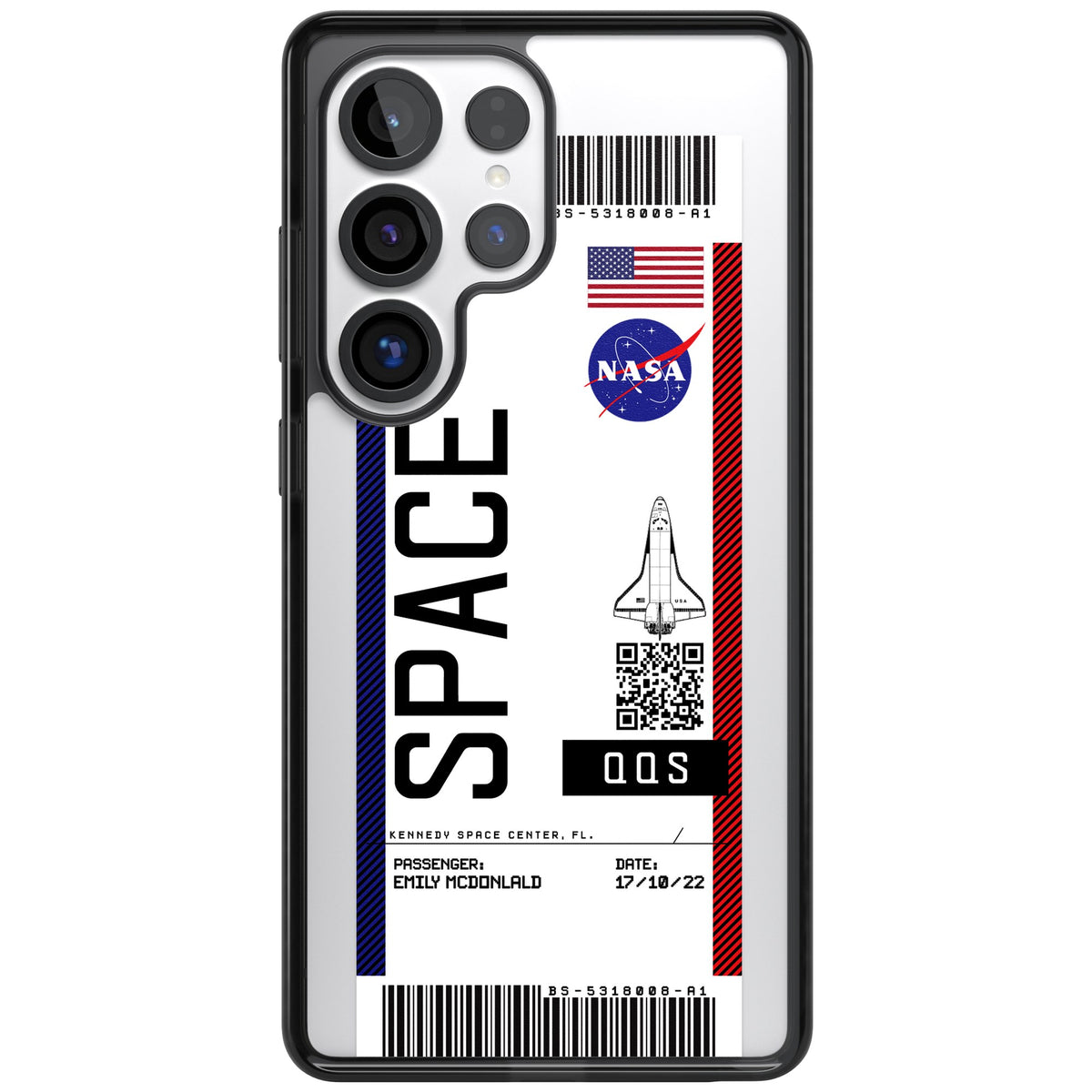 Personalised Nasa Boarding Pass (Light) Samsung S25 Ultra / Samsung S26 Ultra Impact Black Phone Case front